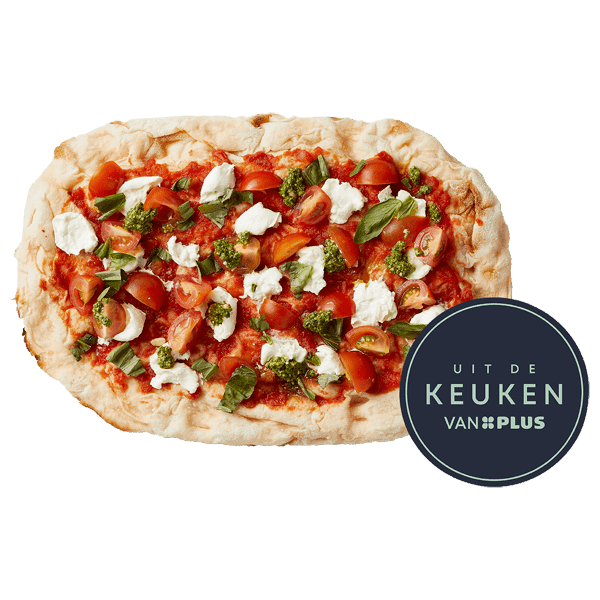 Uit de keuken van PLUS Pinsa tomaat mozzarella pesto