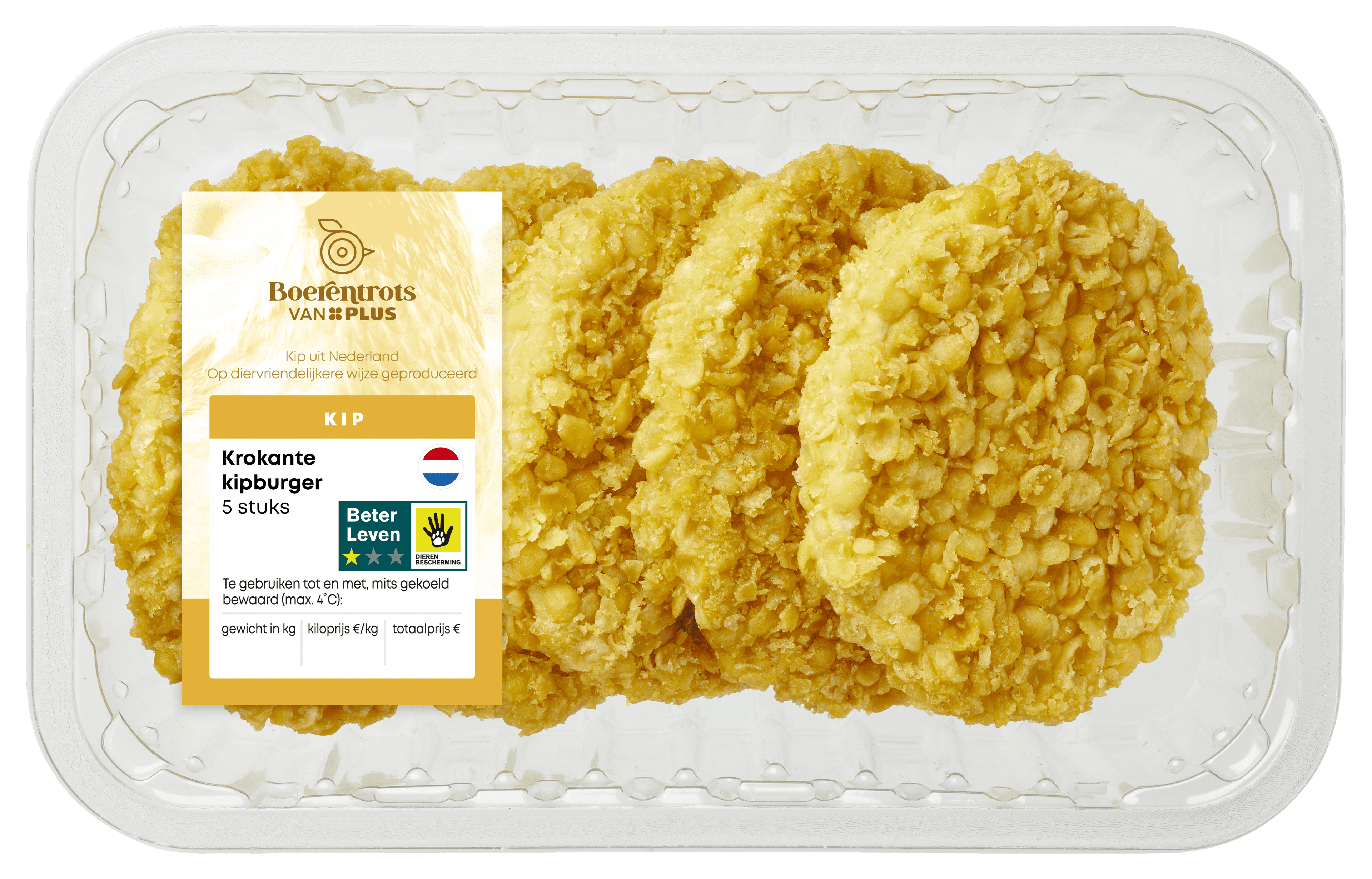 PLUS Boerentrots Krokante kipburger 5 stuks