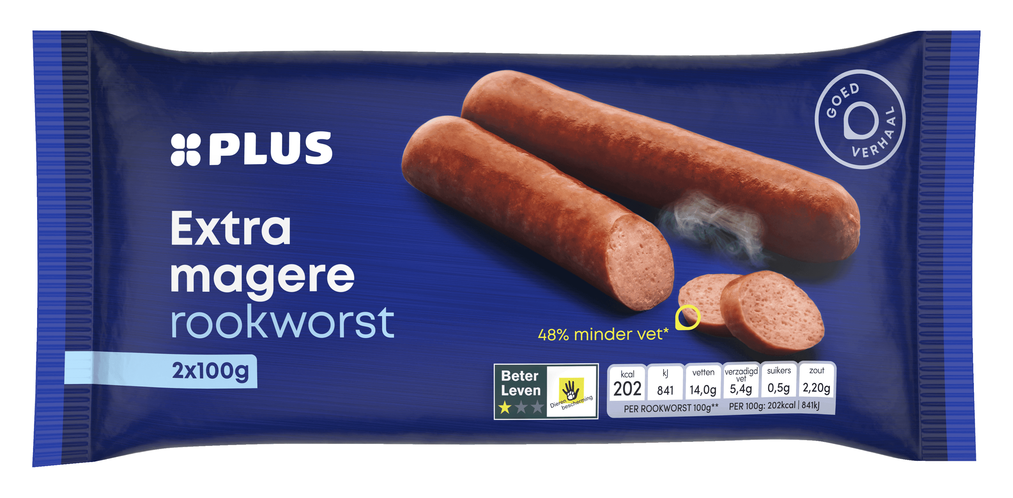 PLUS Rookworst mager 2x100 gr 1 ster