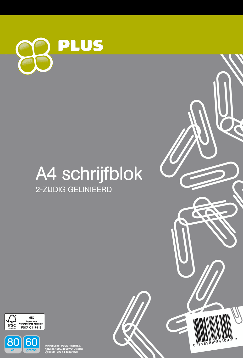 PLUS Schrijfblok A4 80 vel FSC