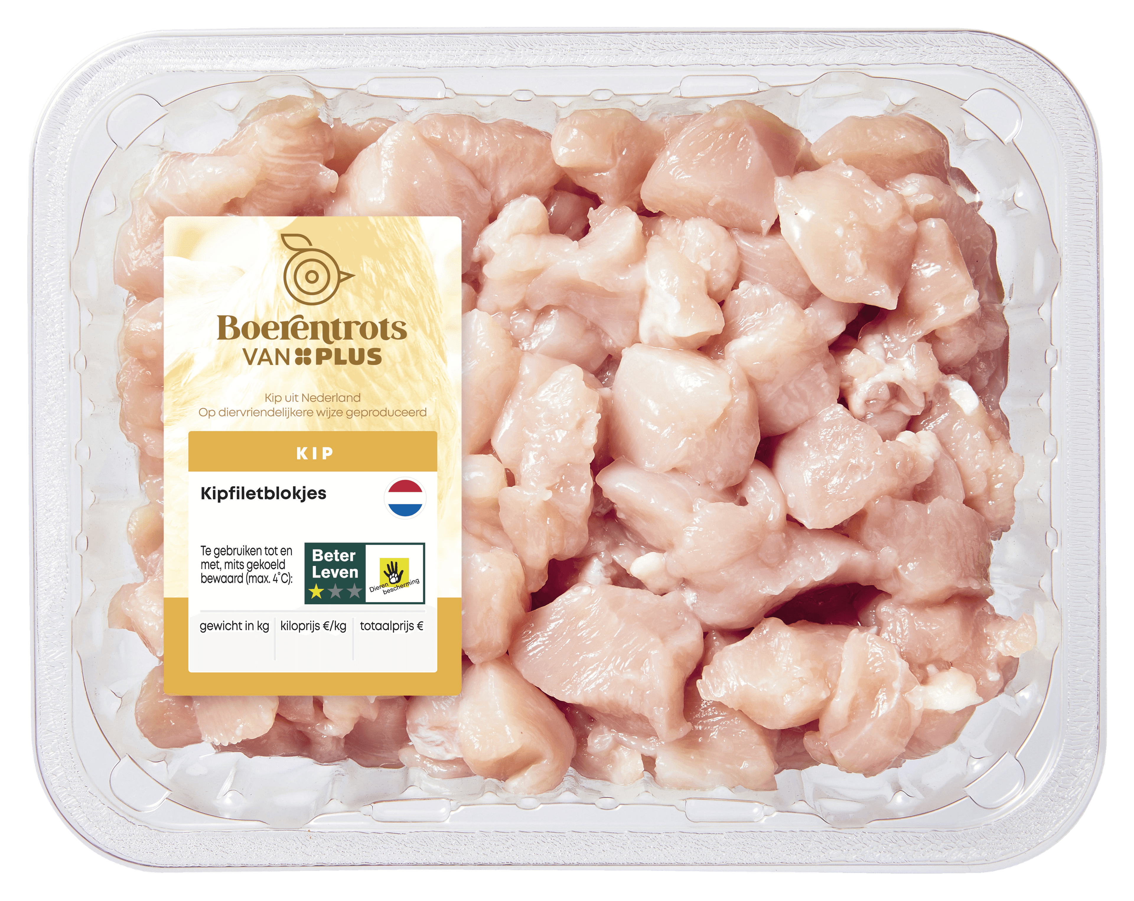 PLUS Boerentrots Kipfiletblokjes fijn 600 gram