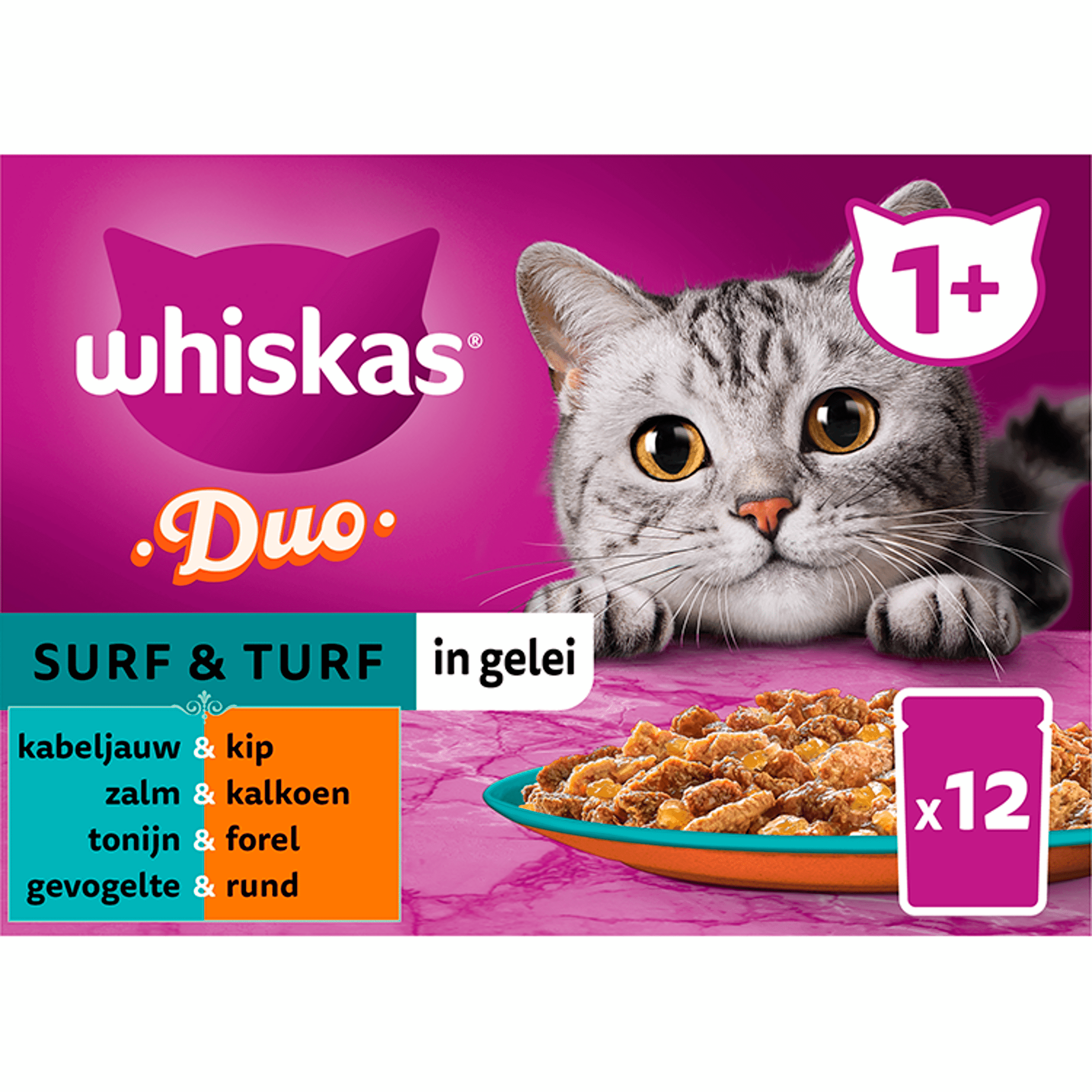 Whiskas Multipack 1+ Duo Surf & Turf in gelei