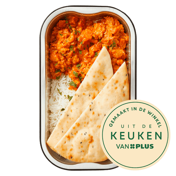 Uit de keuken van Butter chicken met rijst en naanbrood