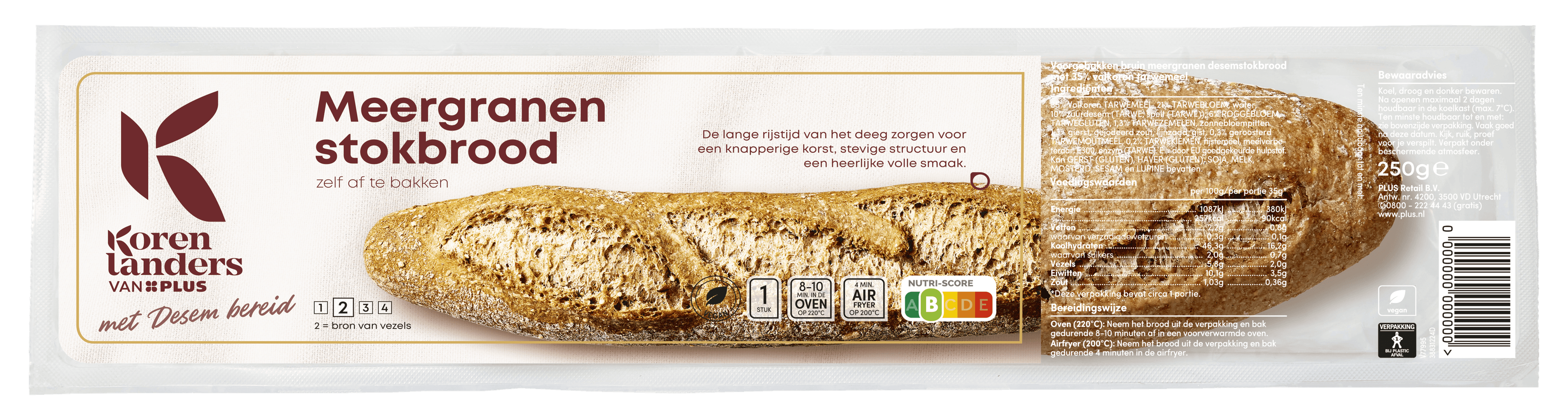 PLUS Korenlanders Meergranen stokbrood met desem bereid
