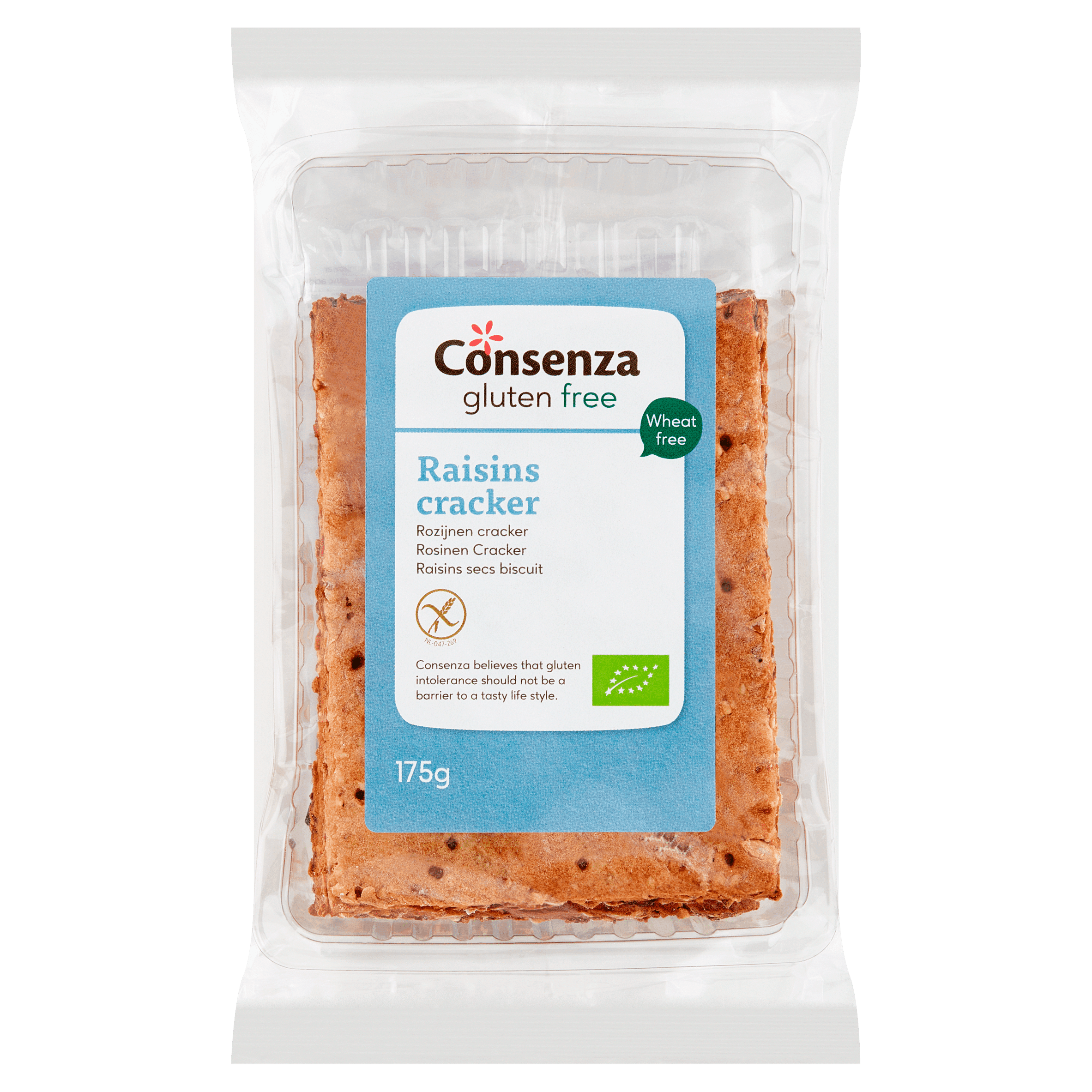 Consenza Cracker rozijnen biologisch glutenvrij