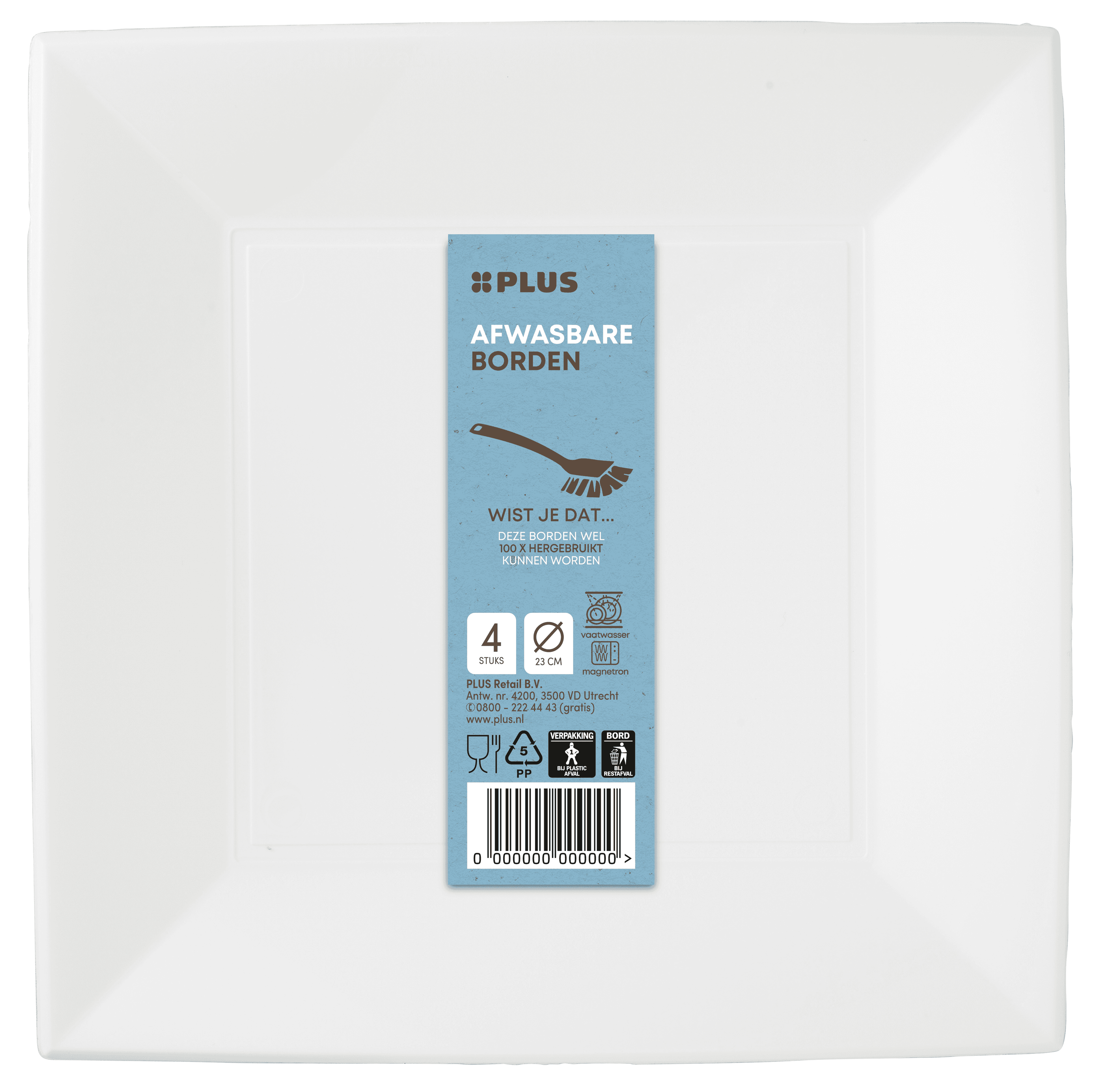 PLUS Bord herbruikbaar vierkant 23cm