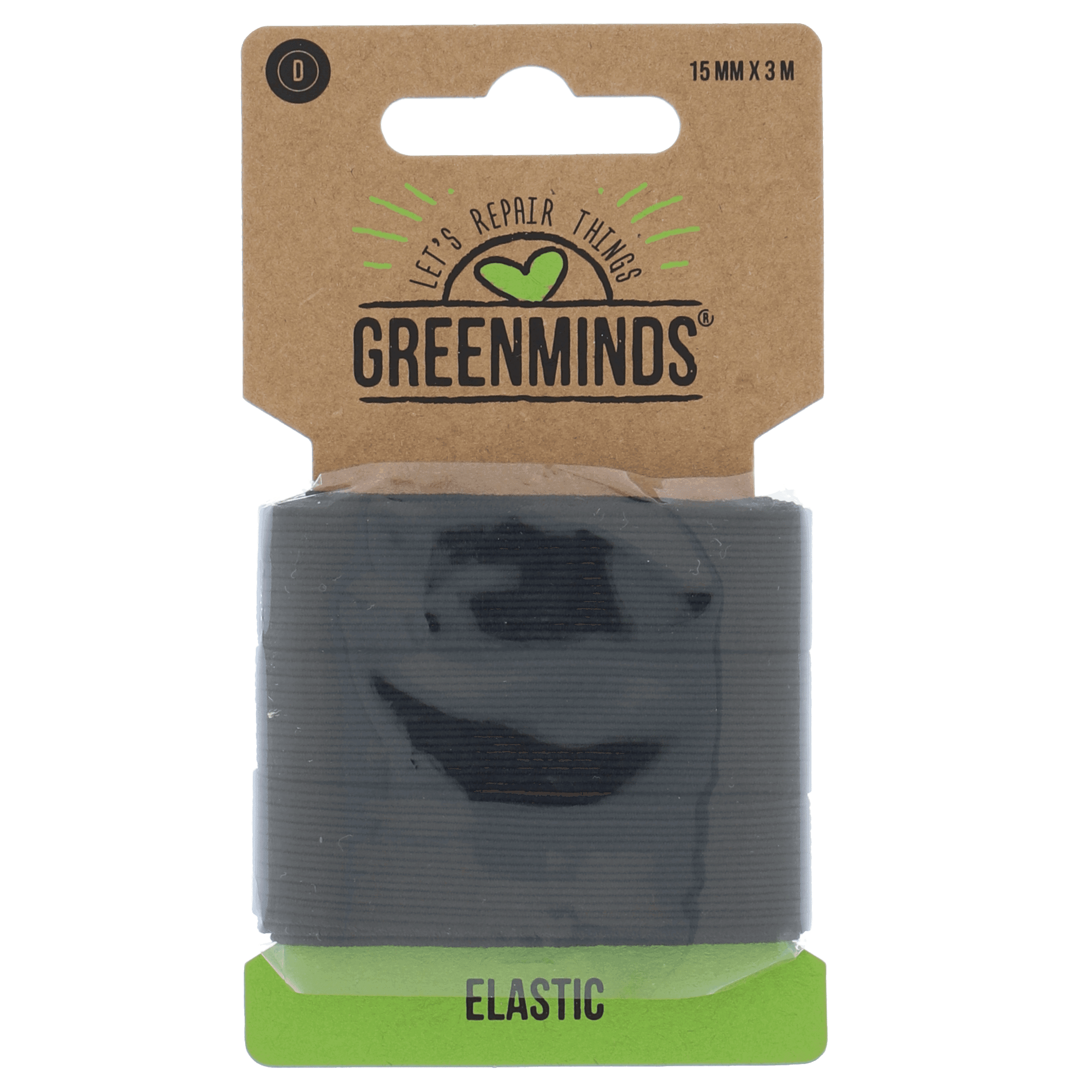 Greenminds Elastiek Zwart 15mm 3mtr