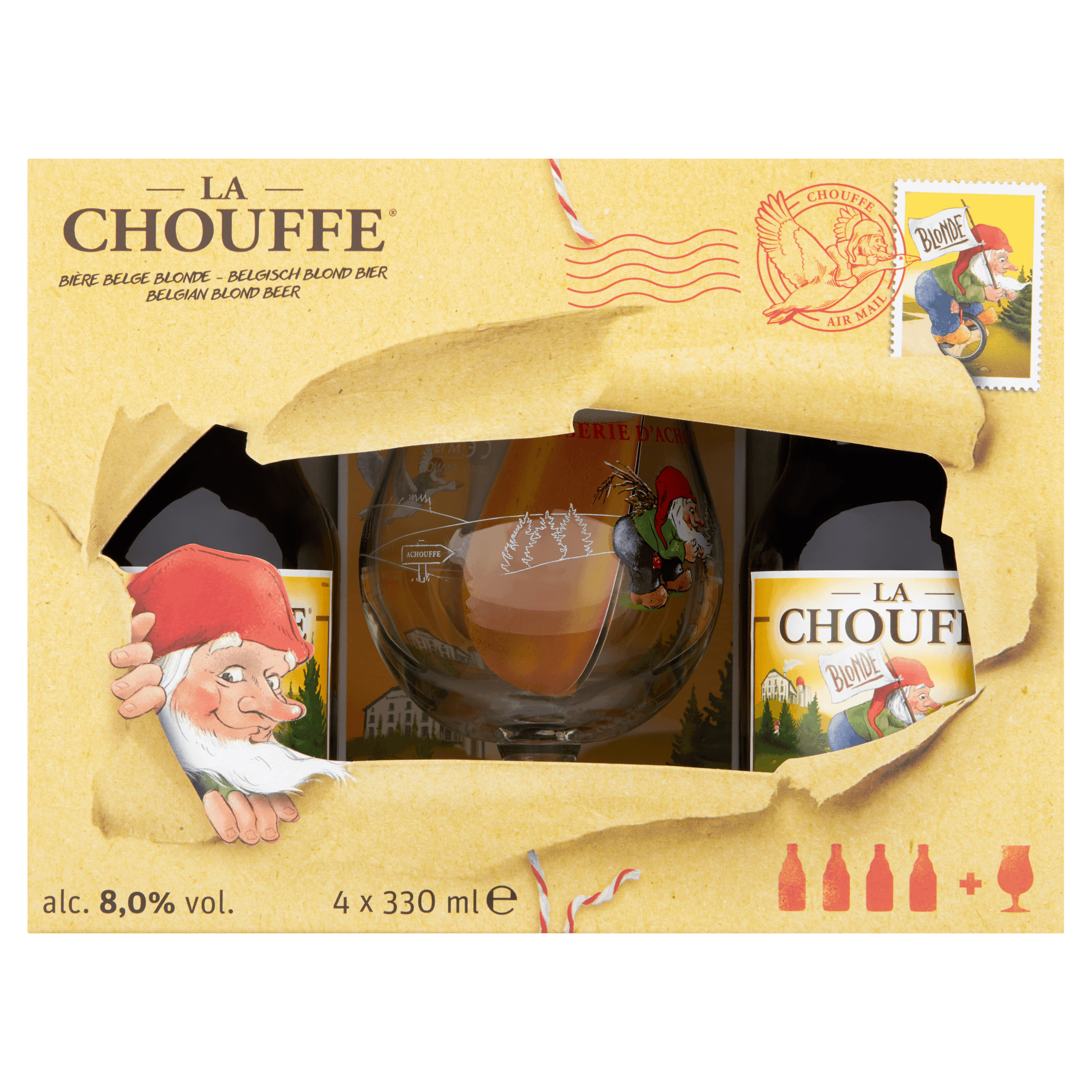 La Chouffe Geschenkset met glas 4x33cl