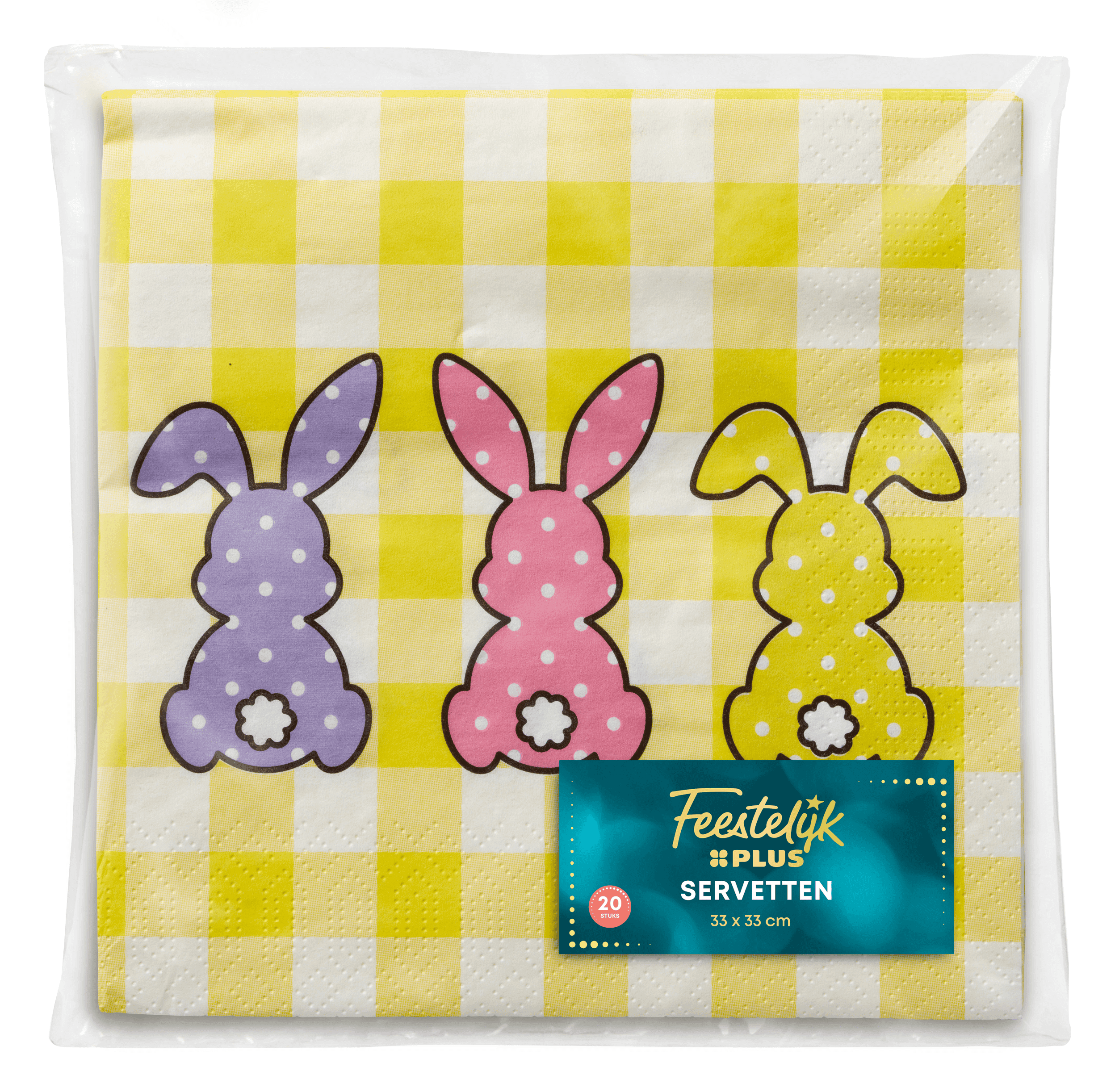 Feestelijk PLUS Pasen servet Haasjes Ruit