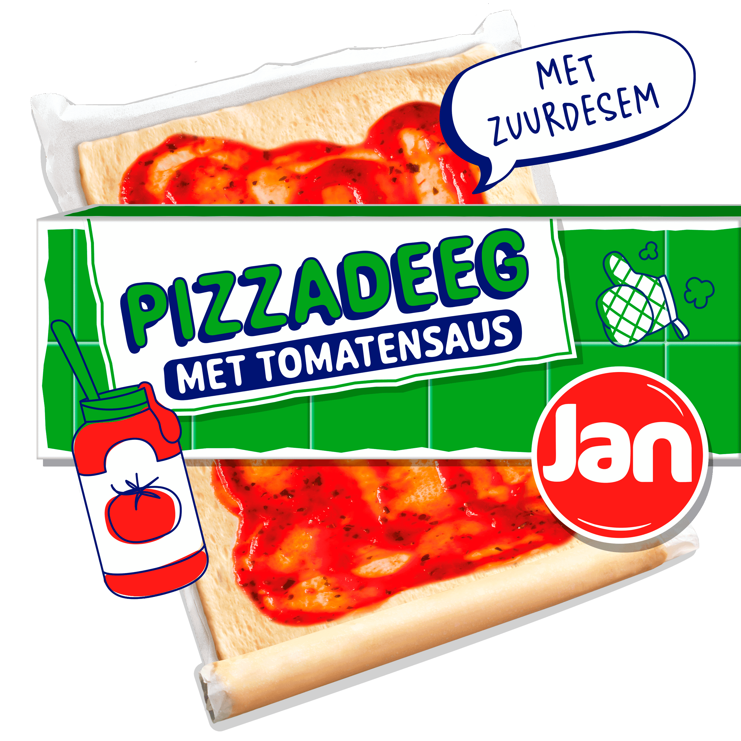 Jan Pizzadeeg zuurdesem met tomatensaus
