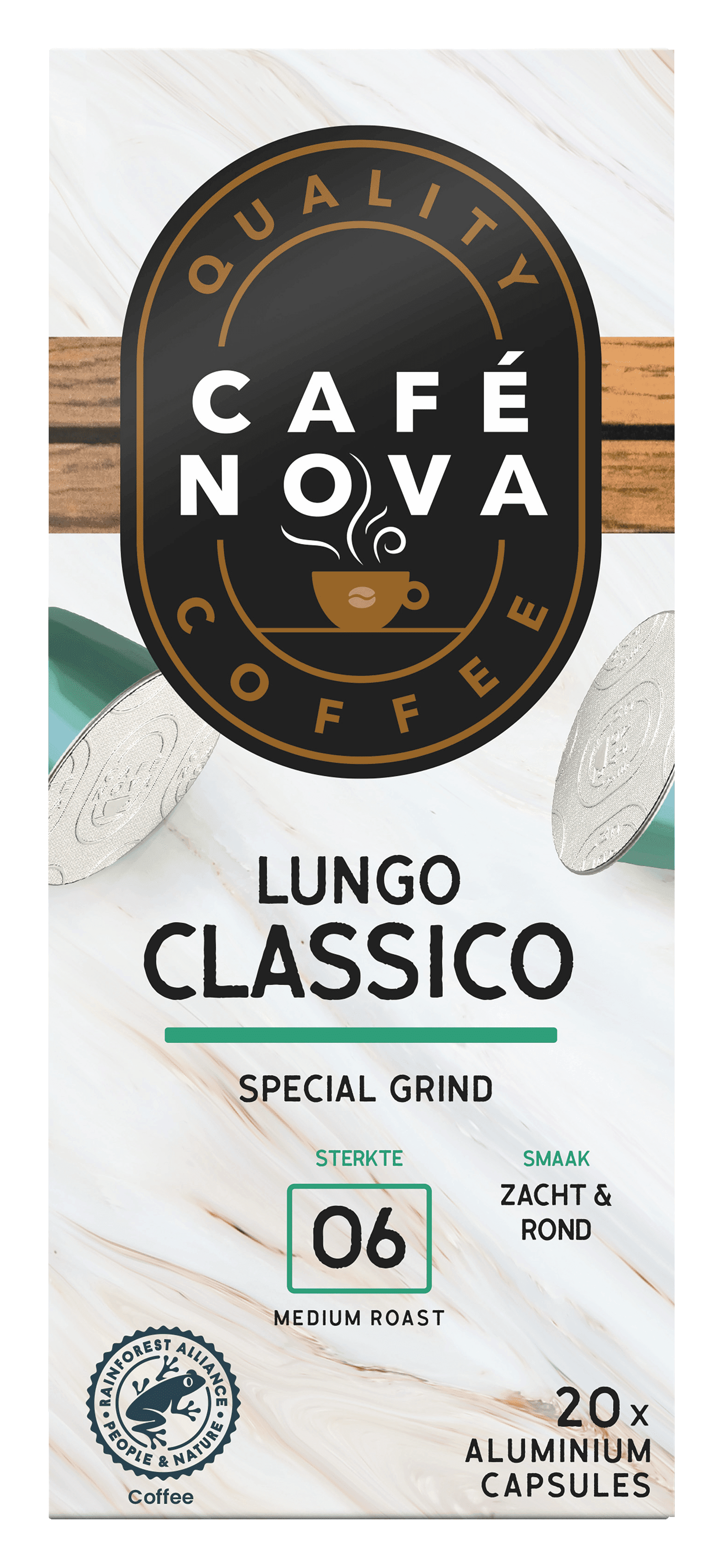 Café Nova Koffiecups lungo classico sterkte 6