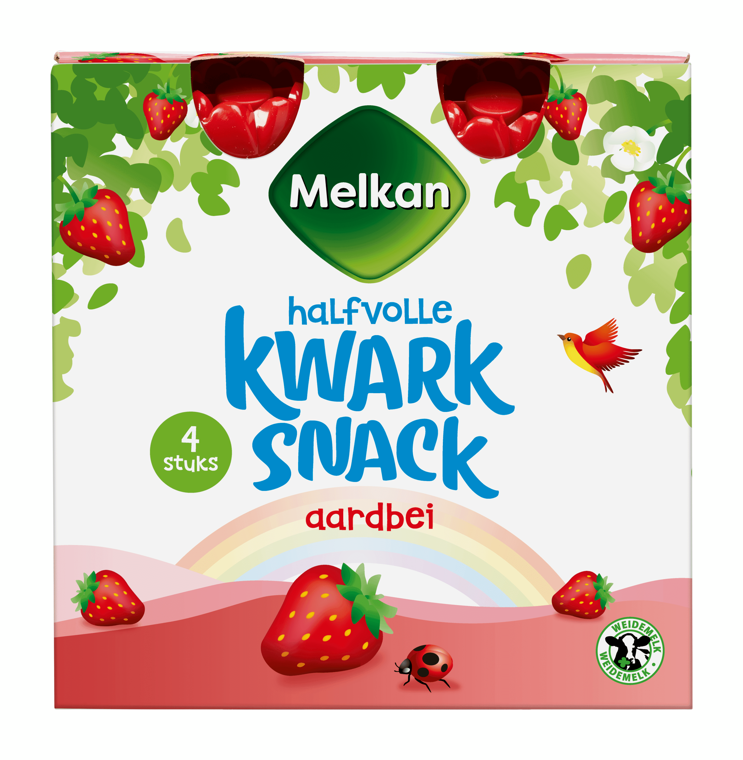 Melkan Toetiemonster Zuivelsnack Halfvolle kwark aardbei 4s
