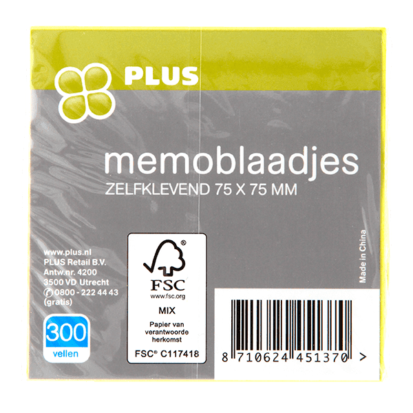 PLUS Zelfklevende memoblaadjes 300 vel FSC