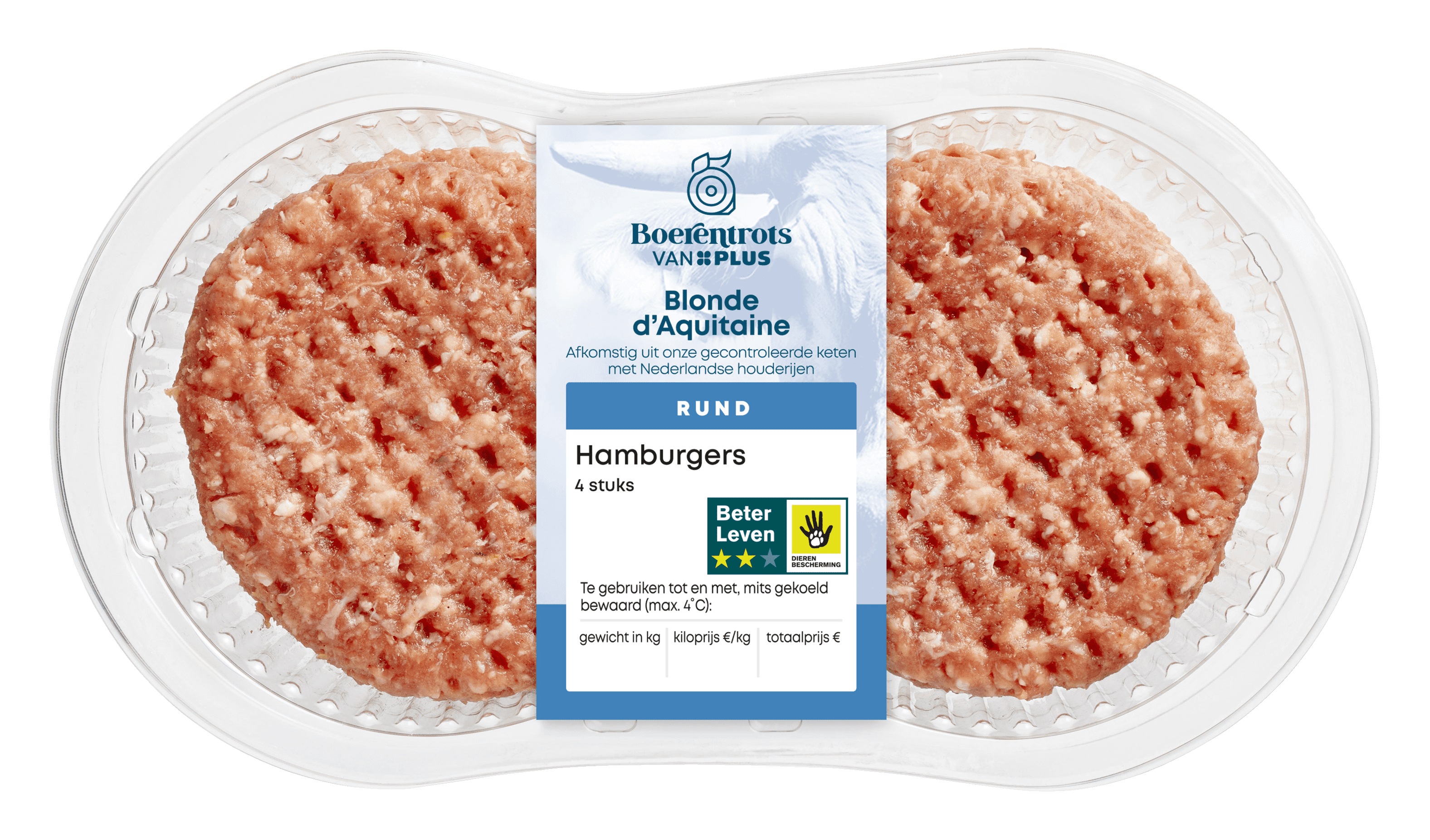 PLUS Boerentrots Blonde d'Aquitaine Hamburgers 4 stuks