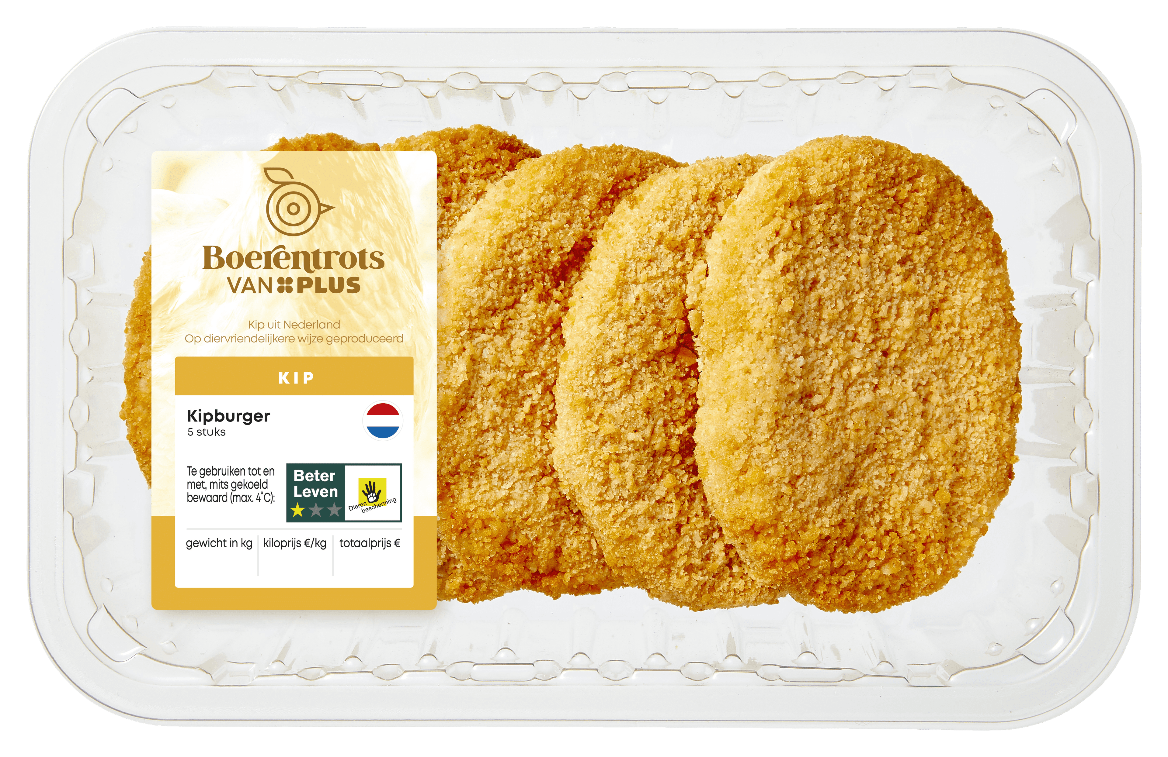 PLUS Boerentrots Kipburger gepaneerd 5 stuks