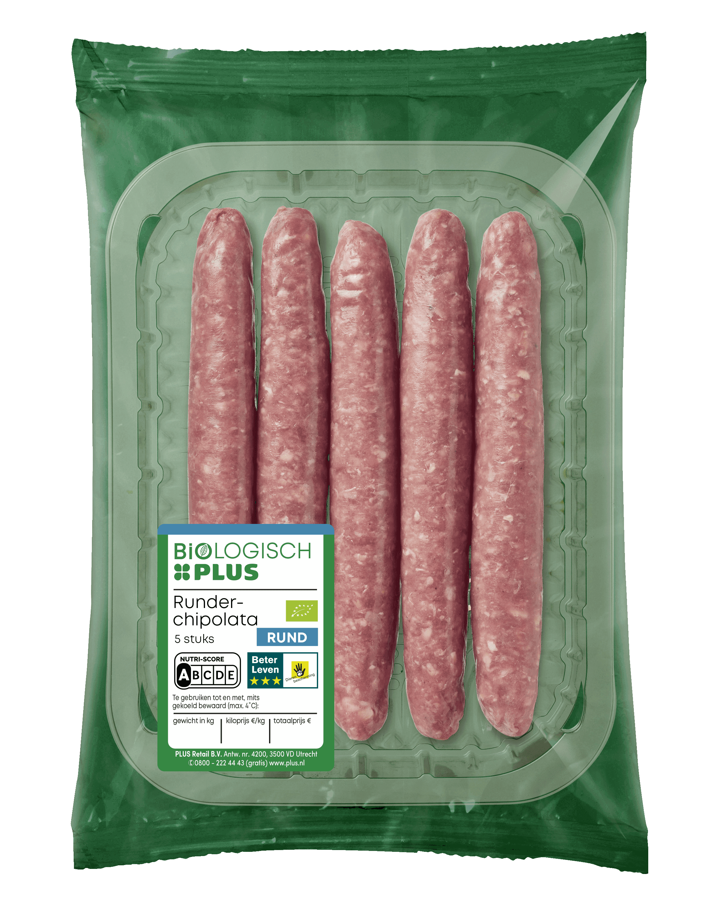 Biologisch PLUS Runderchipolata 5 stuks
