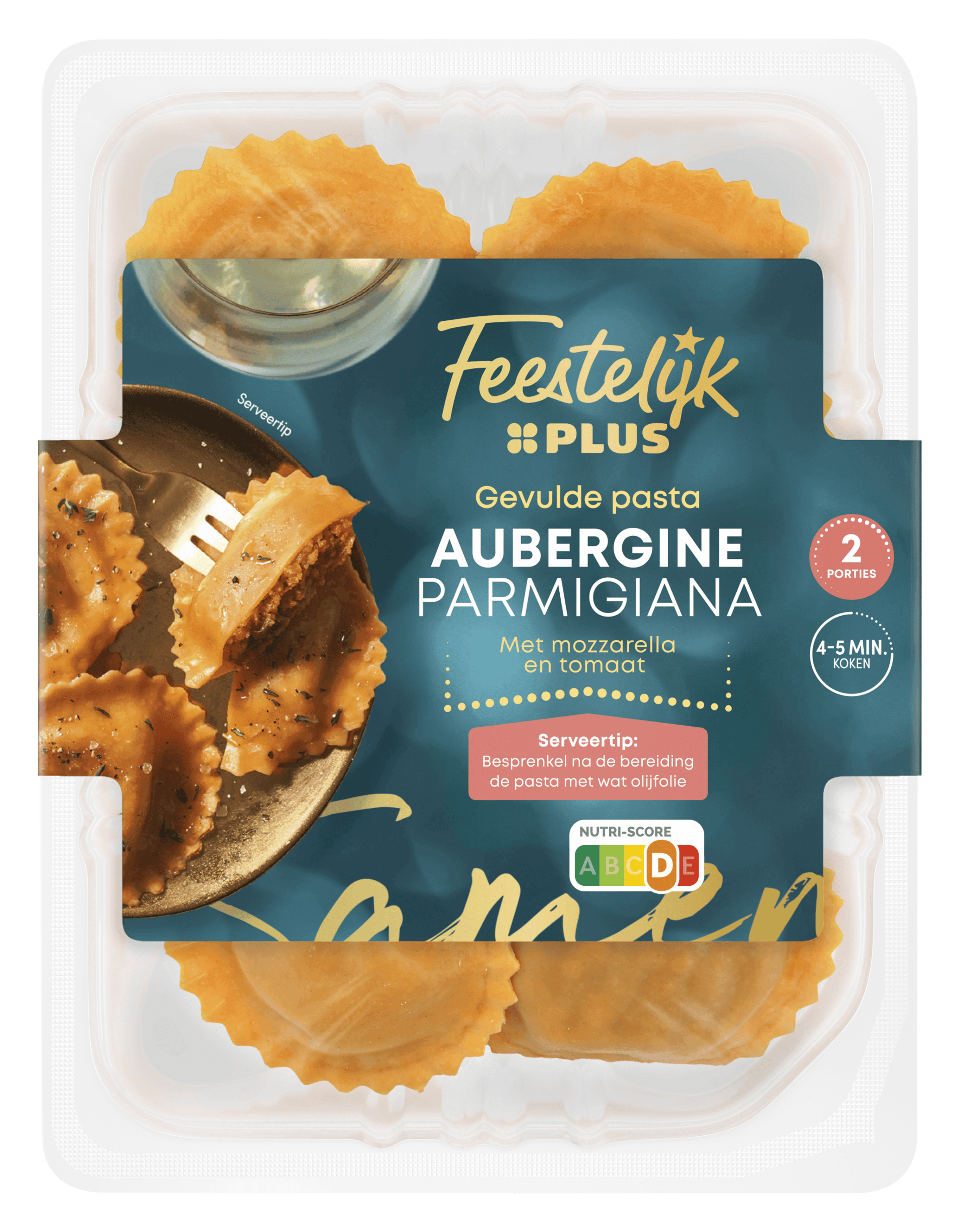 Feestelijk PLUS Gevulde pasta met aubergine en tomaat