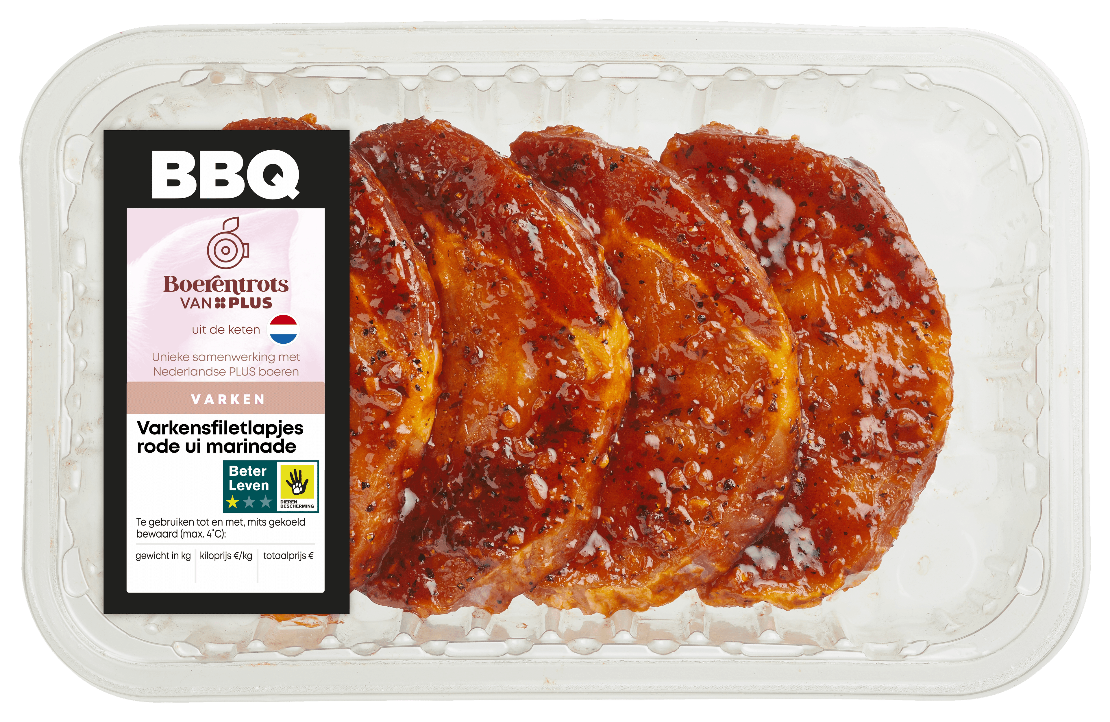 PLUS Boerentrots Varkensfiletlapjes rode ui marinade