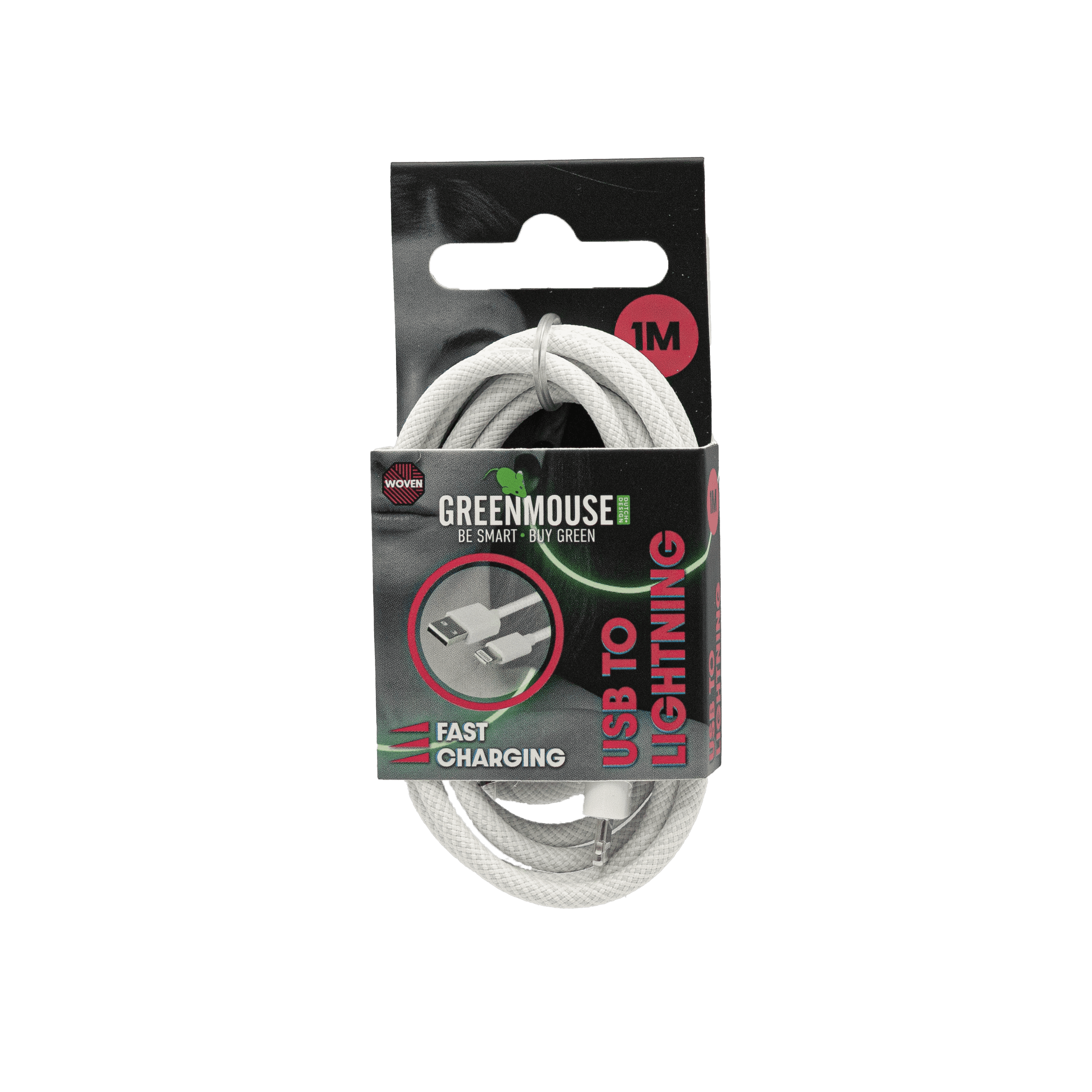 GreenMouse HP Zwart Lightning data cable Woven 1m