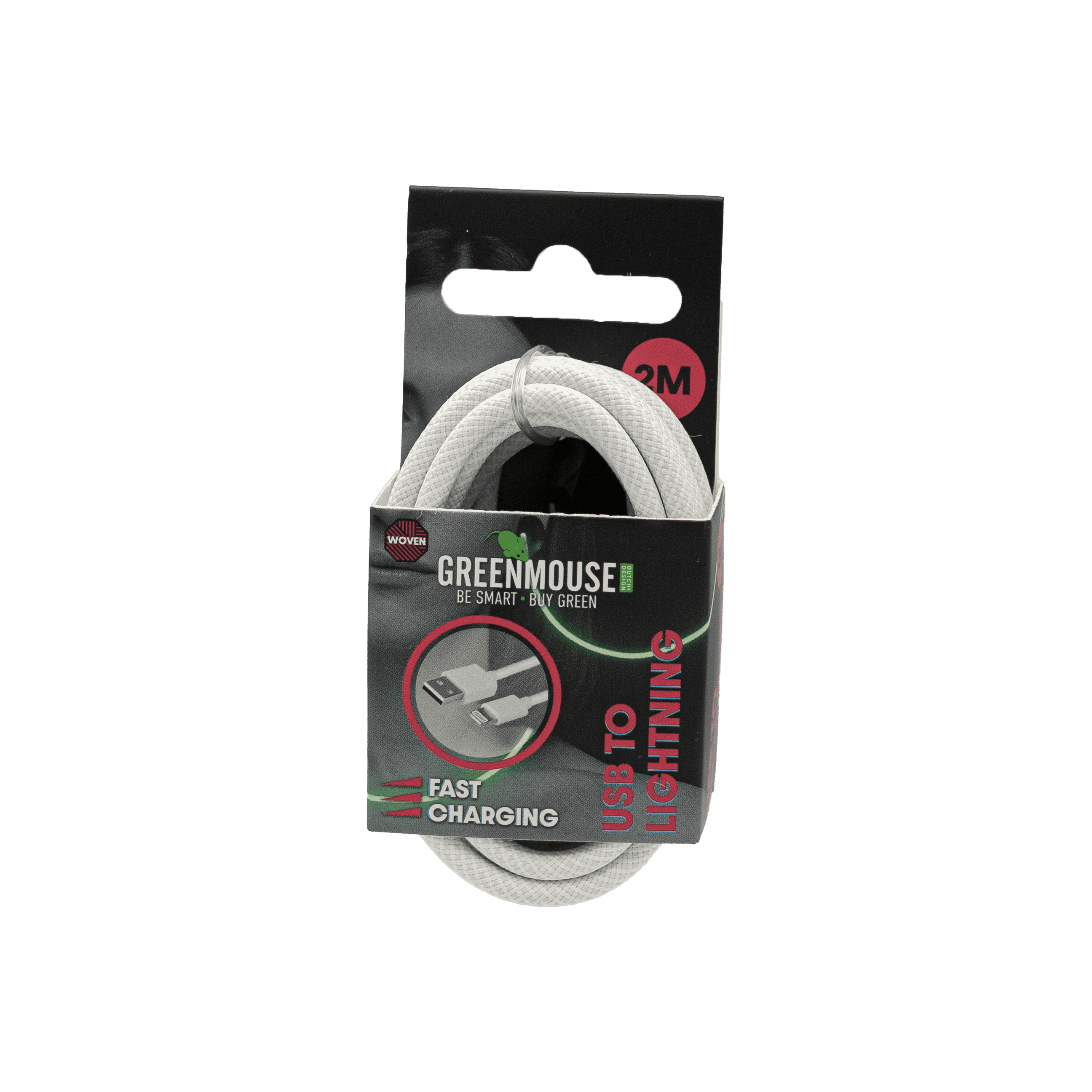 GreenMouse HP Zwart Lightning data cable Woven 2m