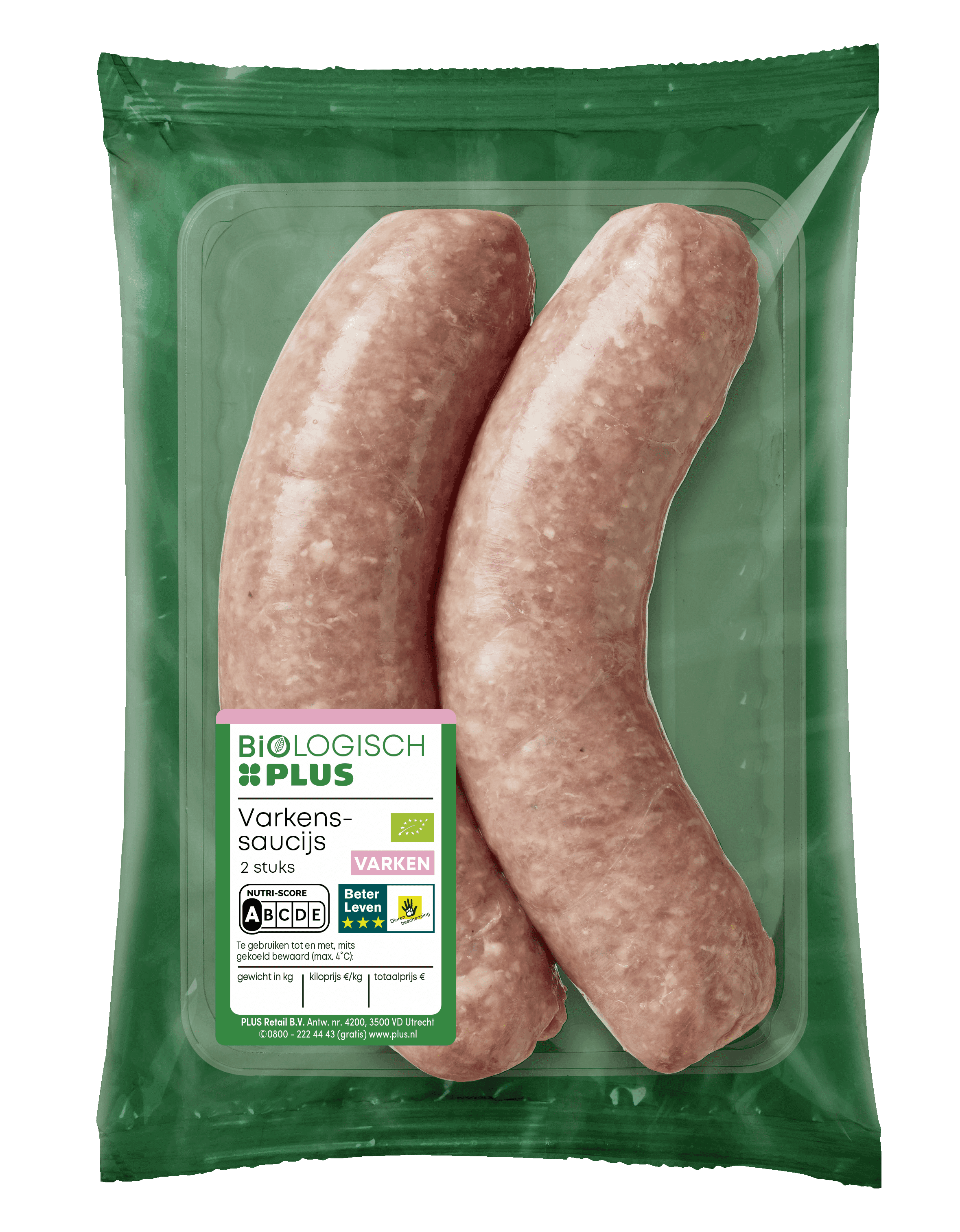 Biologisch PLUS Varkenssaucijs 2 stuks