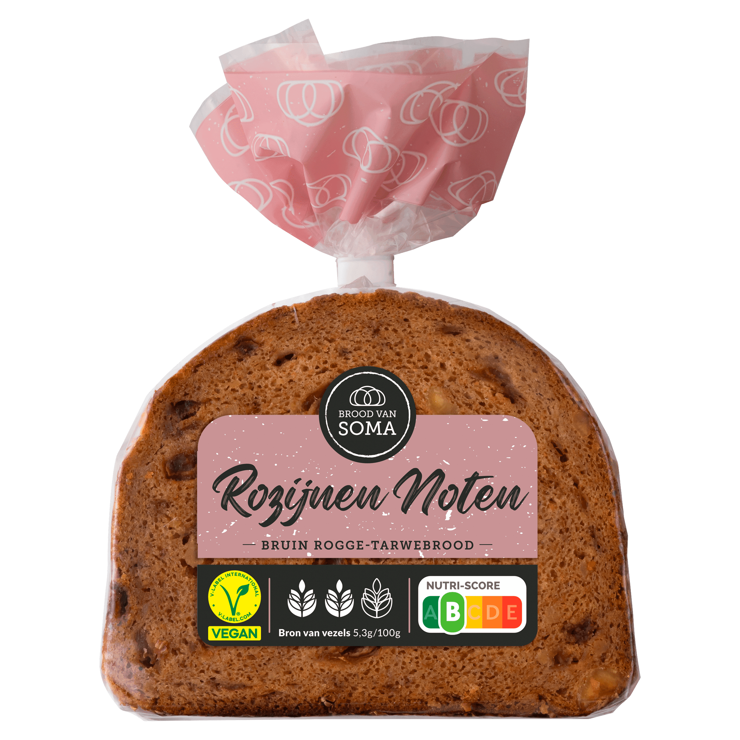 Brood van Soma Rozijnen-Noten rogge-tarwebrood
