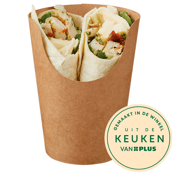 Uit de keuken van PLUS Wrap kip pesto