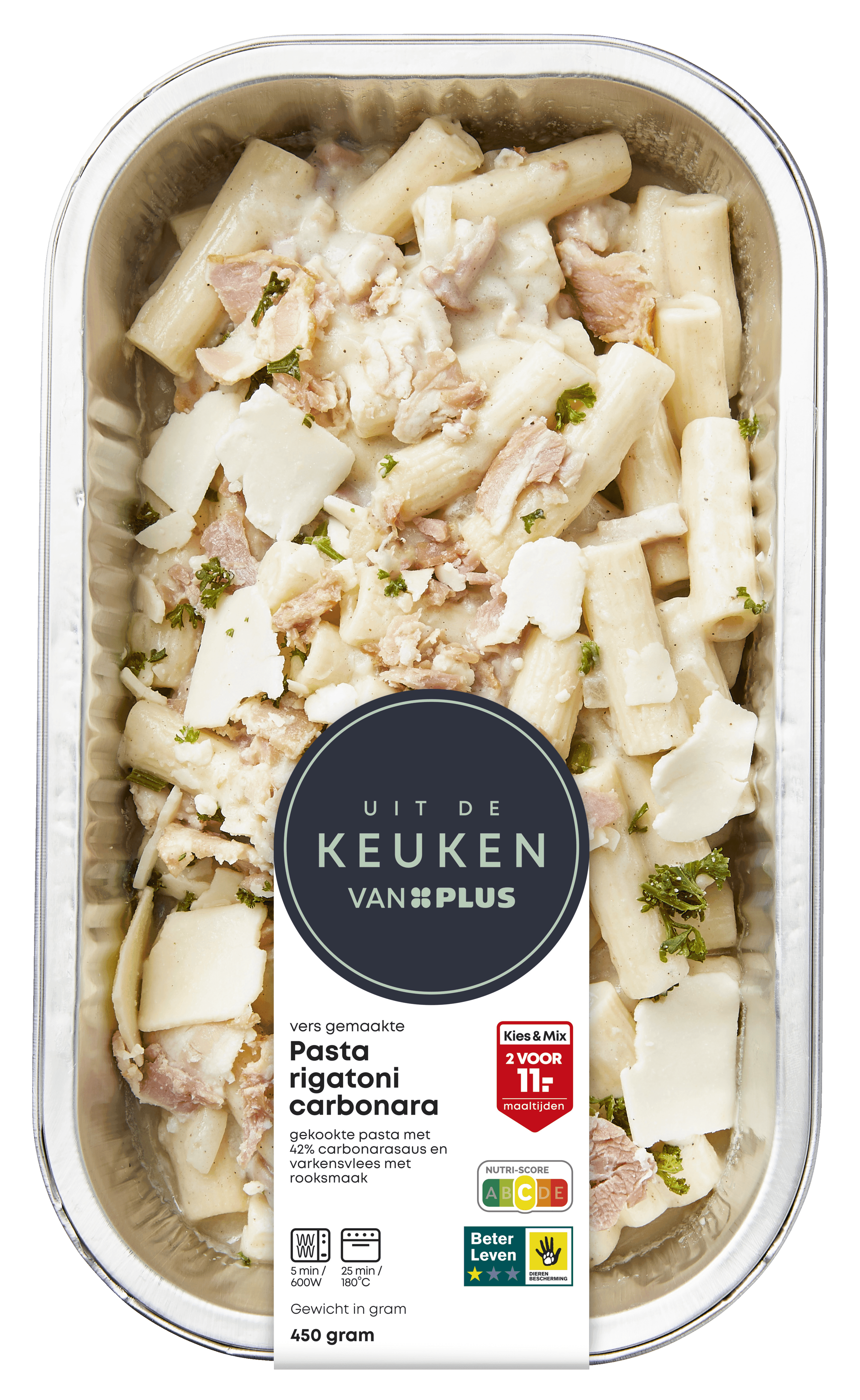 Uit de keuken van PLUS Pasta rigatoni carbonara