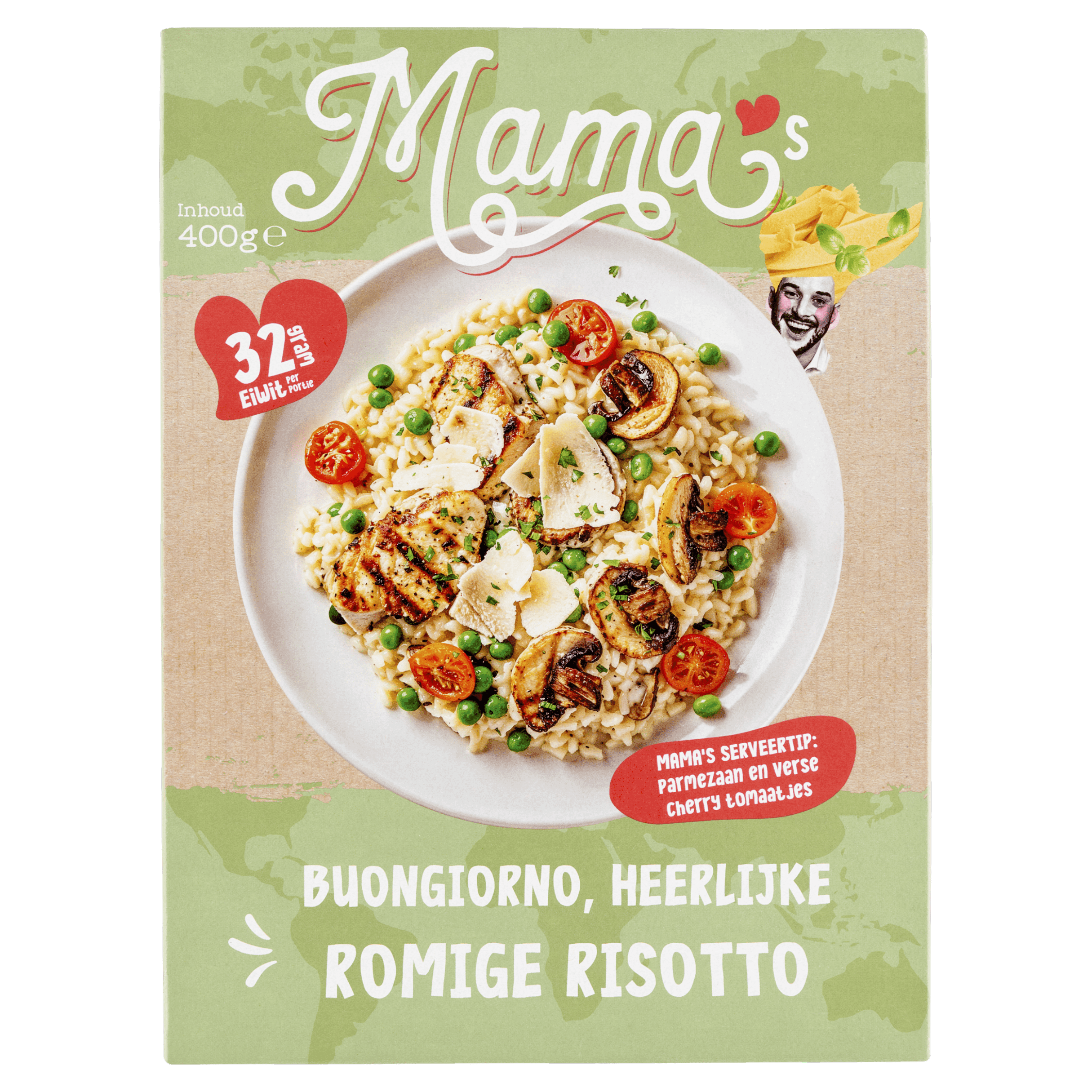 Mama's Maaltijden Risotto bospadestoel, doperwt kipfilet