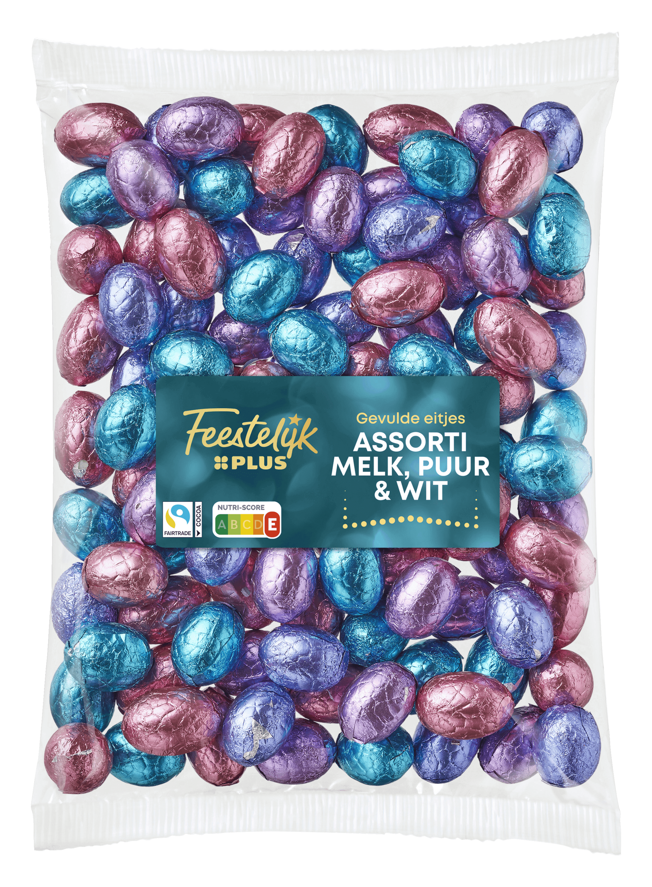 Feestelijk PLUS Paaseitjes melk puur wit gevuld