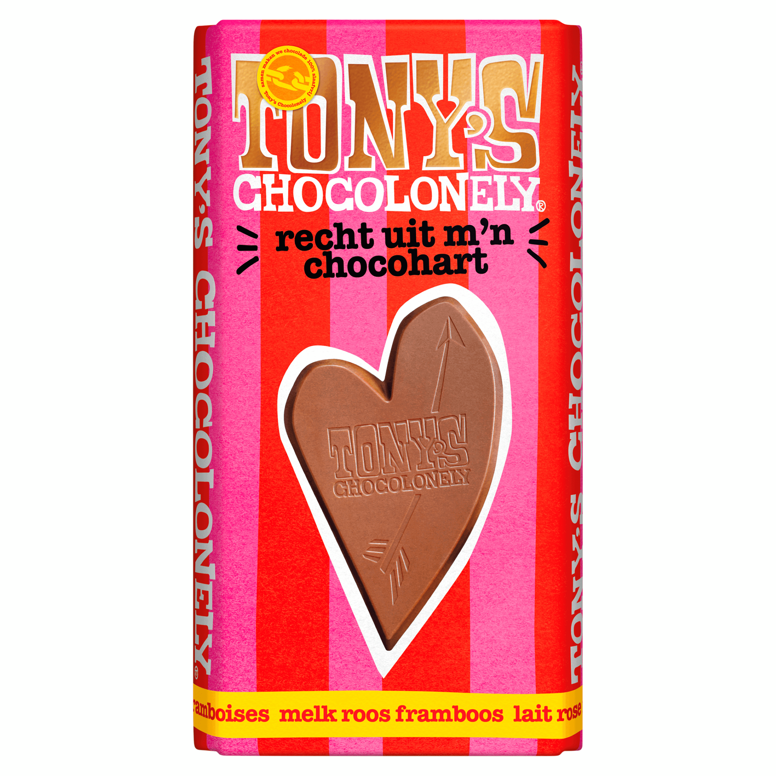 Tony's Chocolonely Gifting liefde Melk Roos Framboos