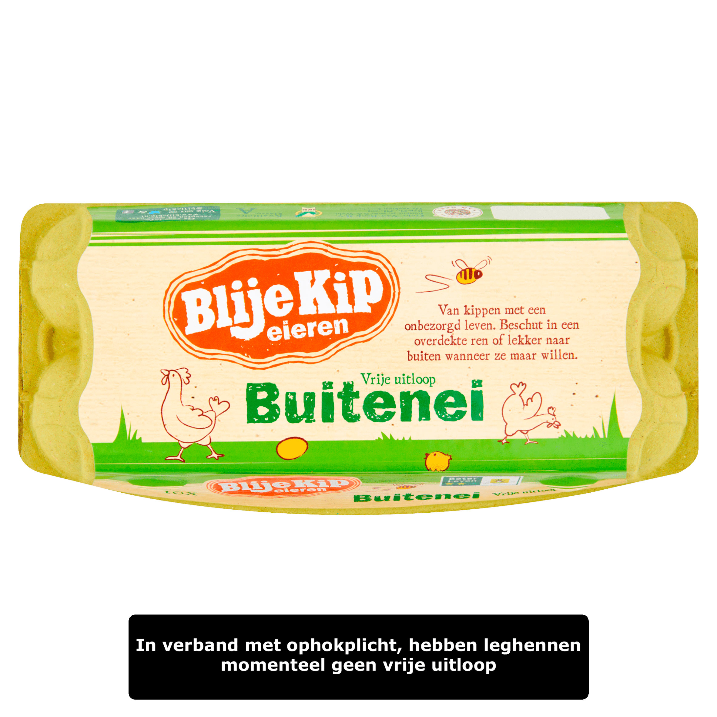 Blije Kip Buiten ei vrije uitloop eieren L.