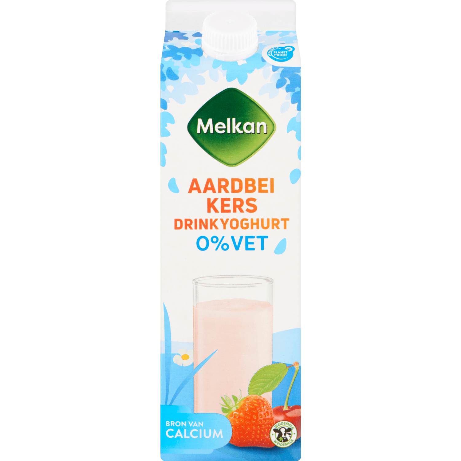 Melkan Zuiveldrink aardbei-kers 0% vet