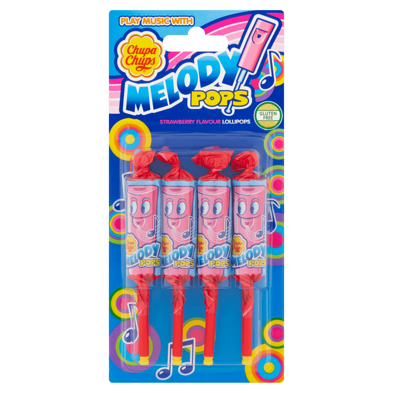 Chupa Chups Fluit lollies Melody Pops Aardbei Lollies Uitdeel SnoepPak 4 stuks