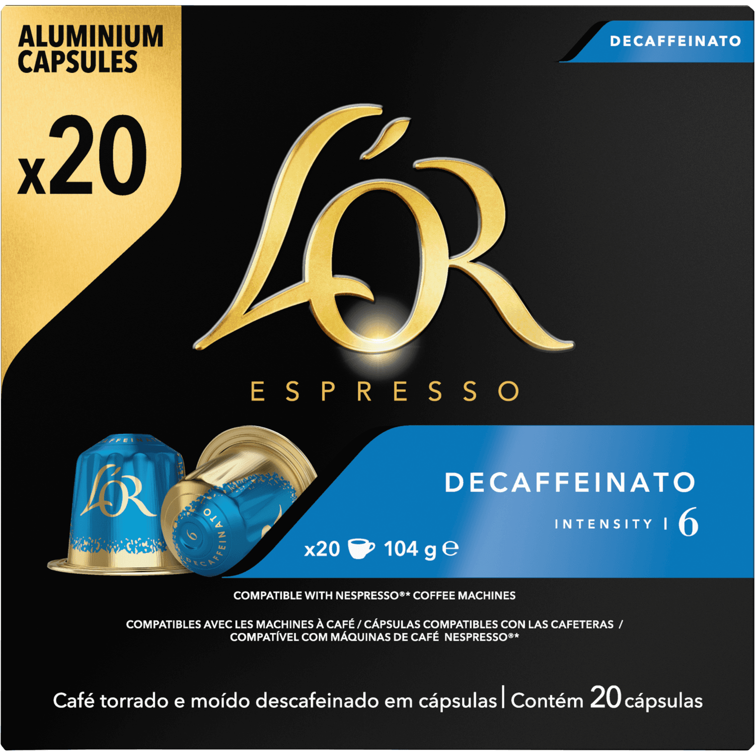 L'Or Koffiecups decaffeinato sterkte 6