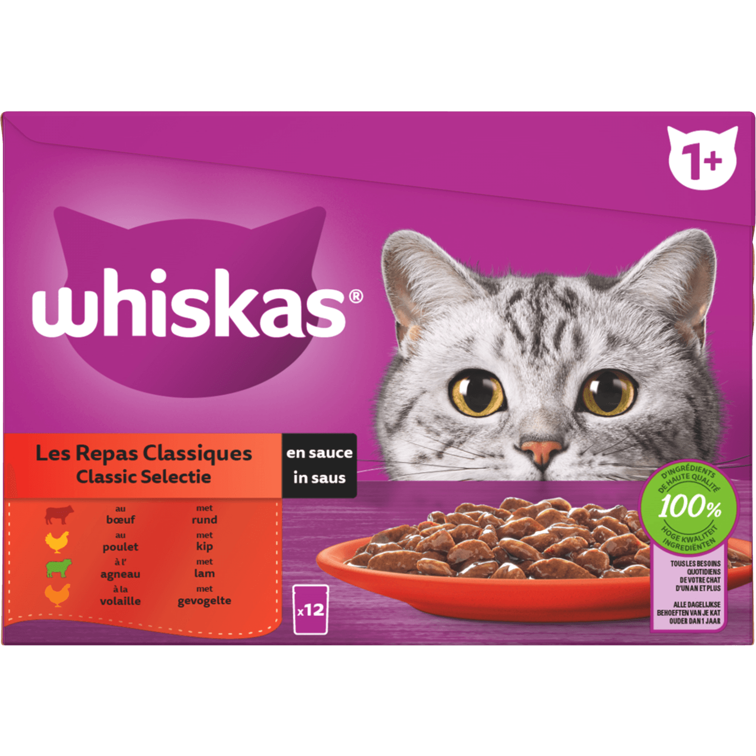 Whiskas Kattenvoer classic selectie saus 1+ jaar 12st