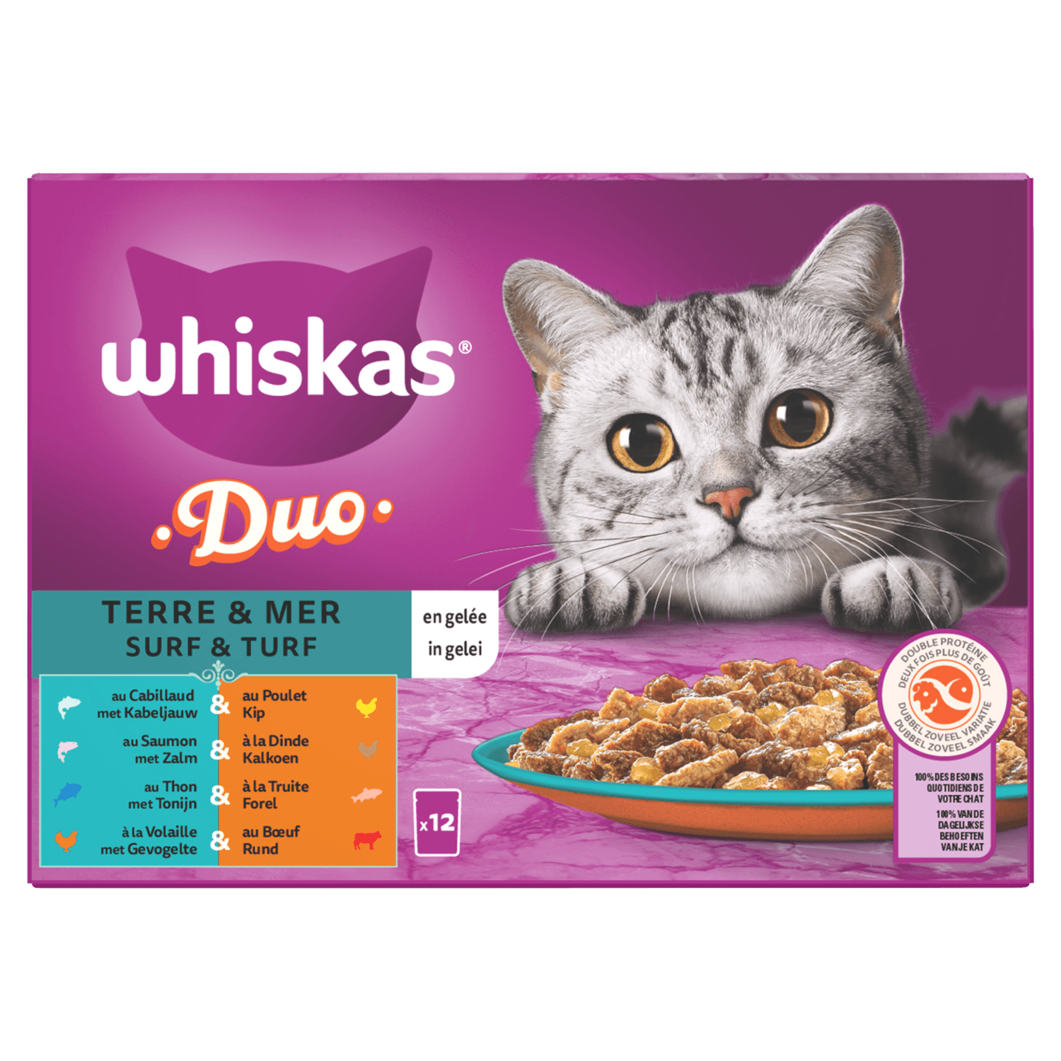 Whiskas Kattenvoer surf&turf gelei 1+ jaar 12st.