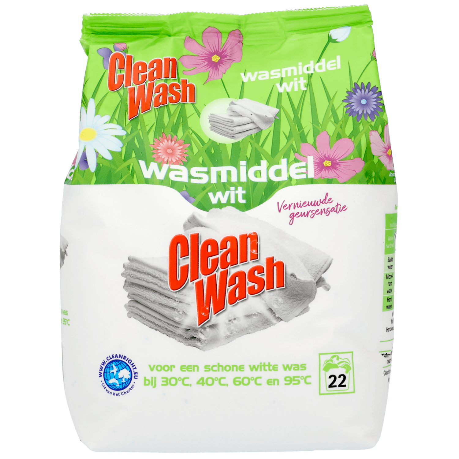 Clean Wash Poeder wasmiddel wit 22 wasbeurten