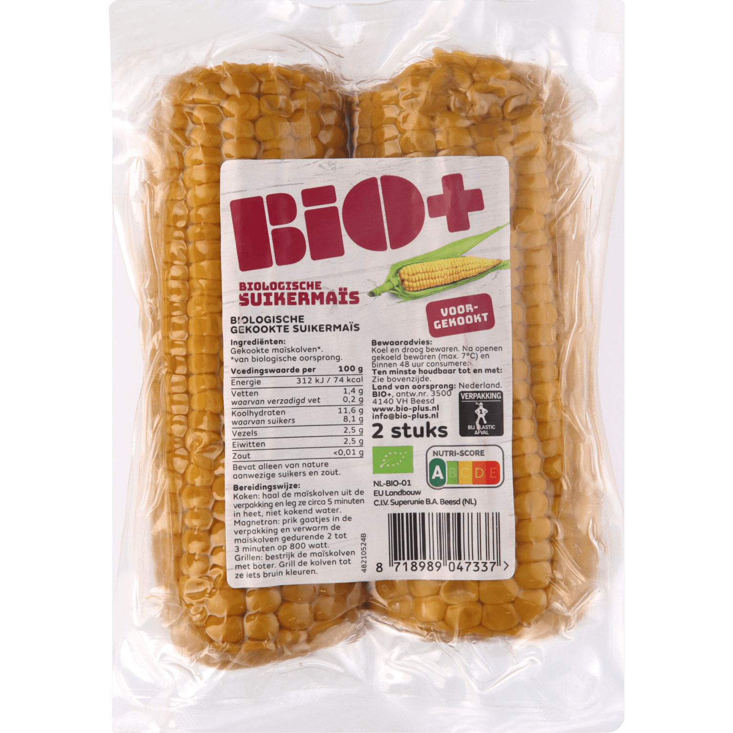 Bio+ Gekookte mais vacuüm