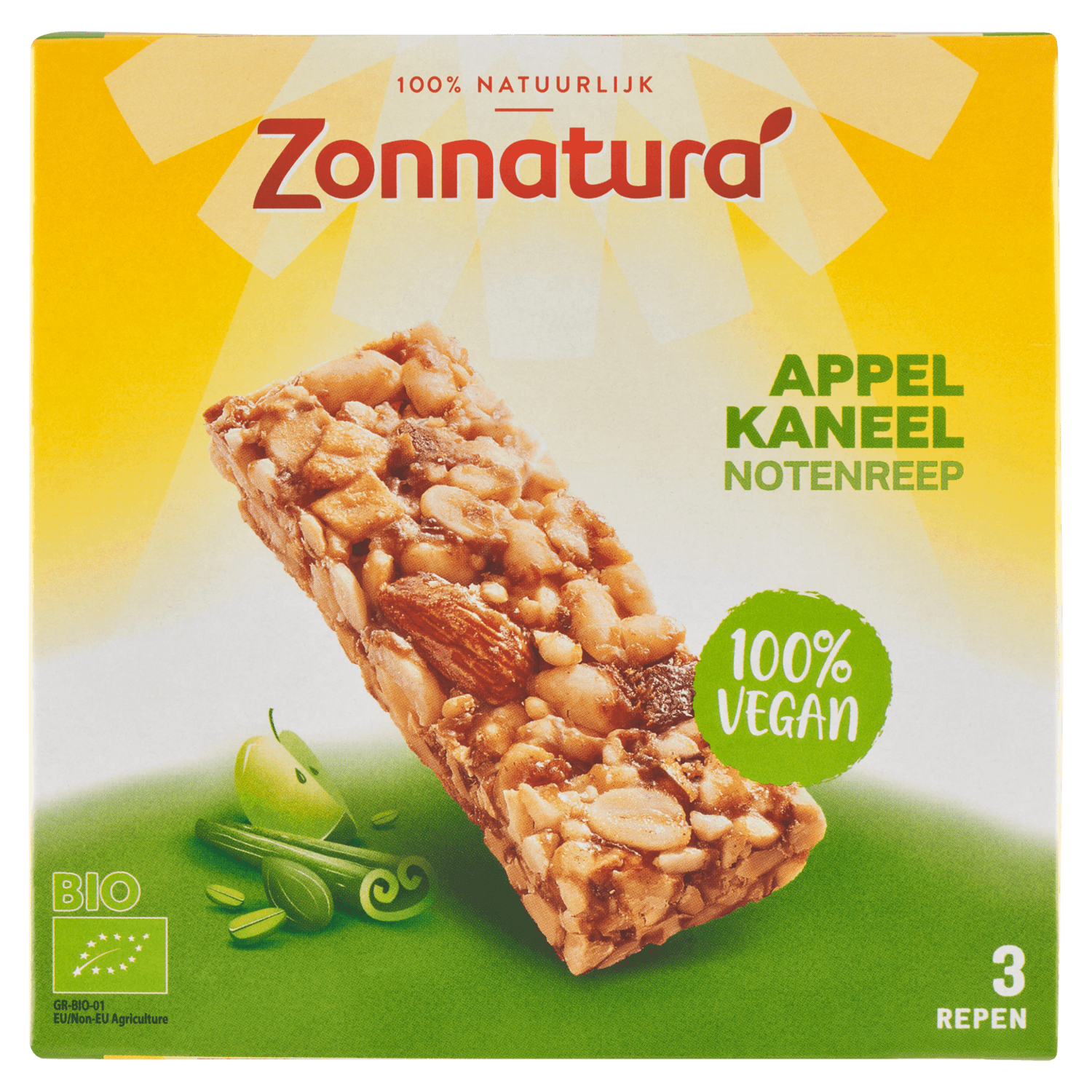 Zonnatura Biologische notenreep appel kaneel 3 stuks