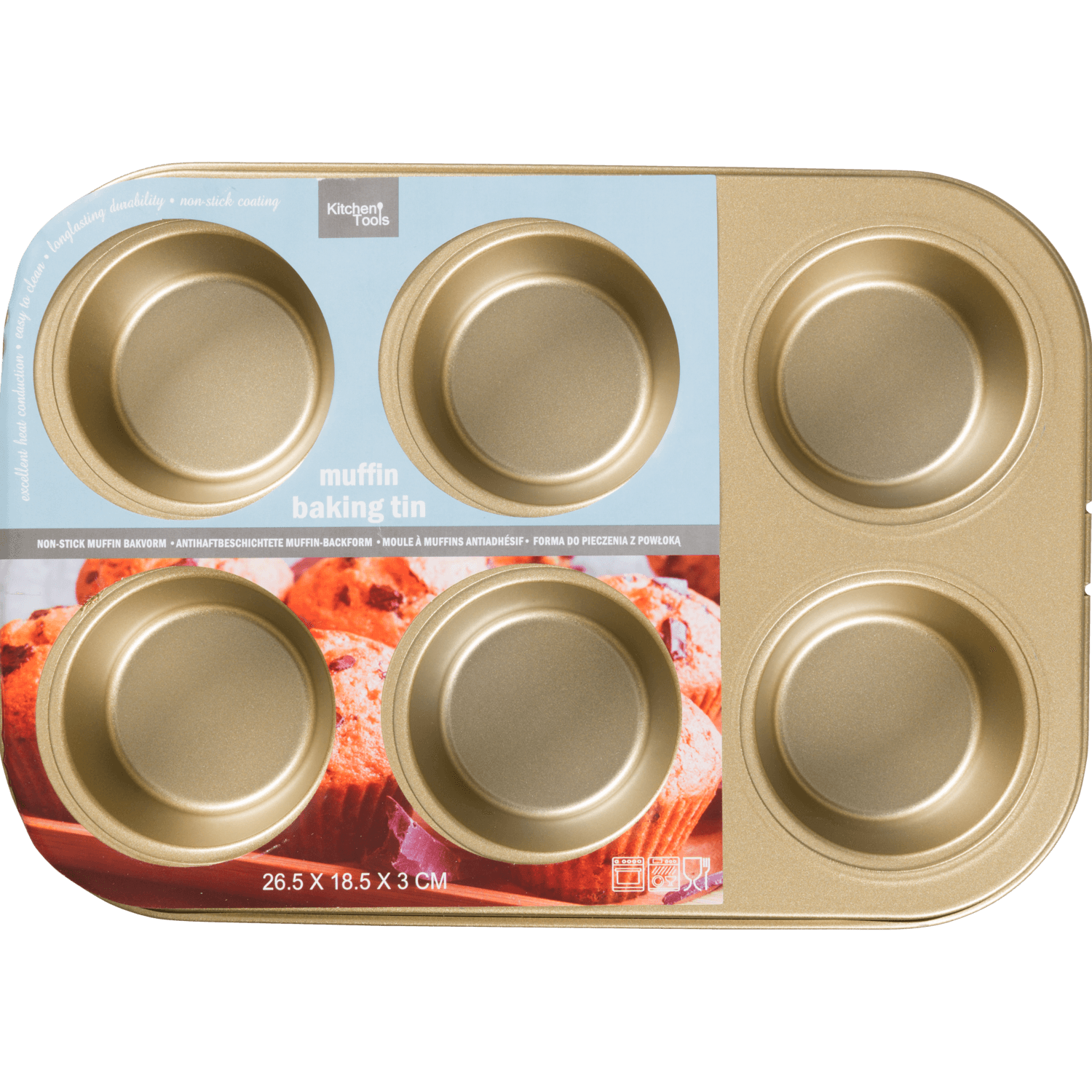 Non food Bakvorm muffins 26x18.5x3cm goud