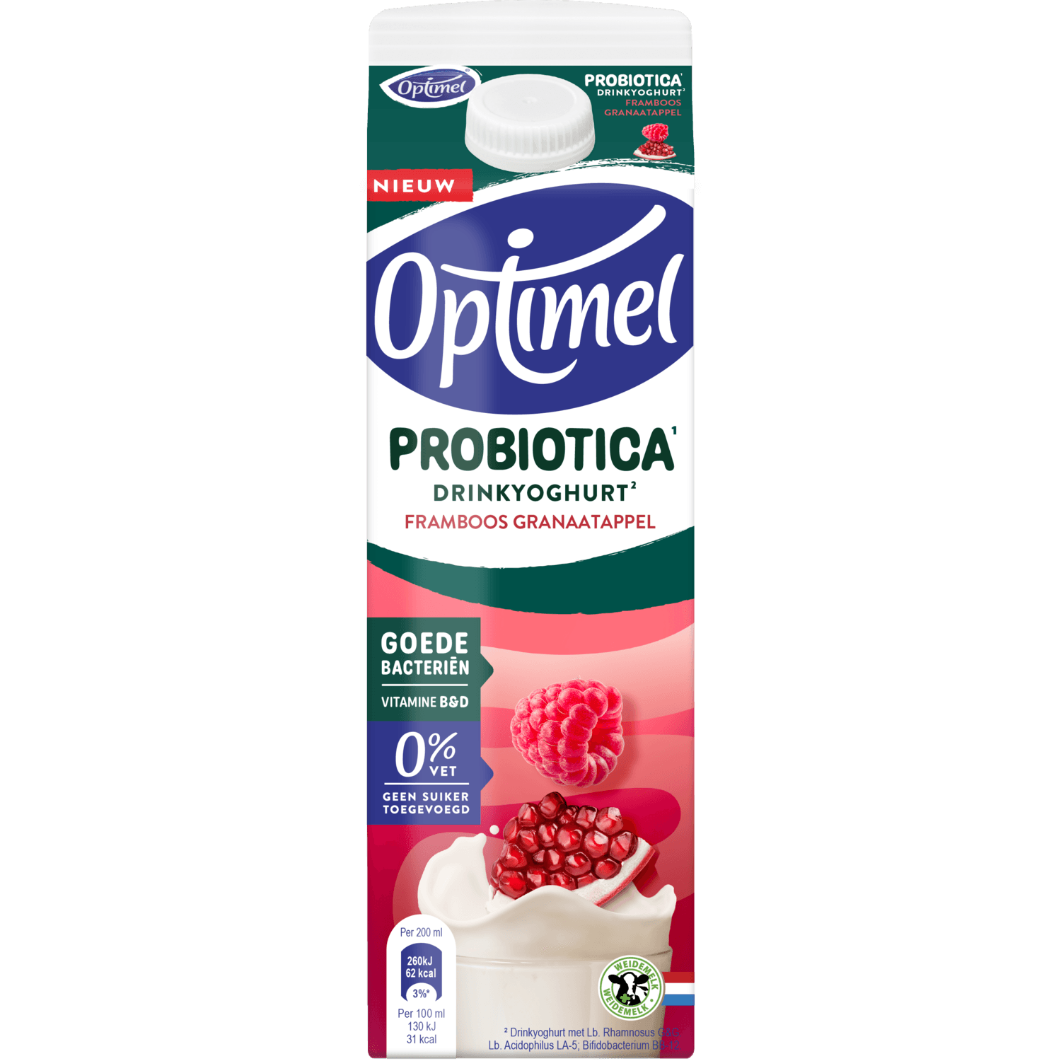 Optimel Probiotica drinkyoghurt framboos granaatappel