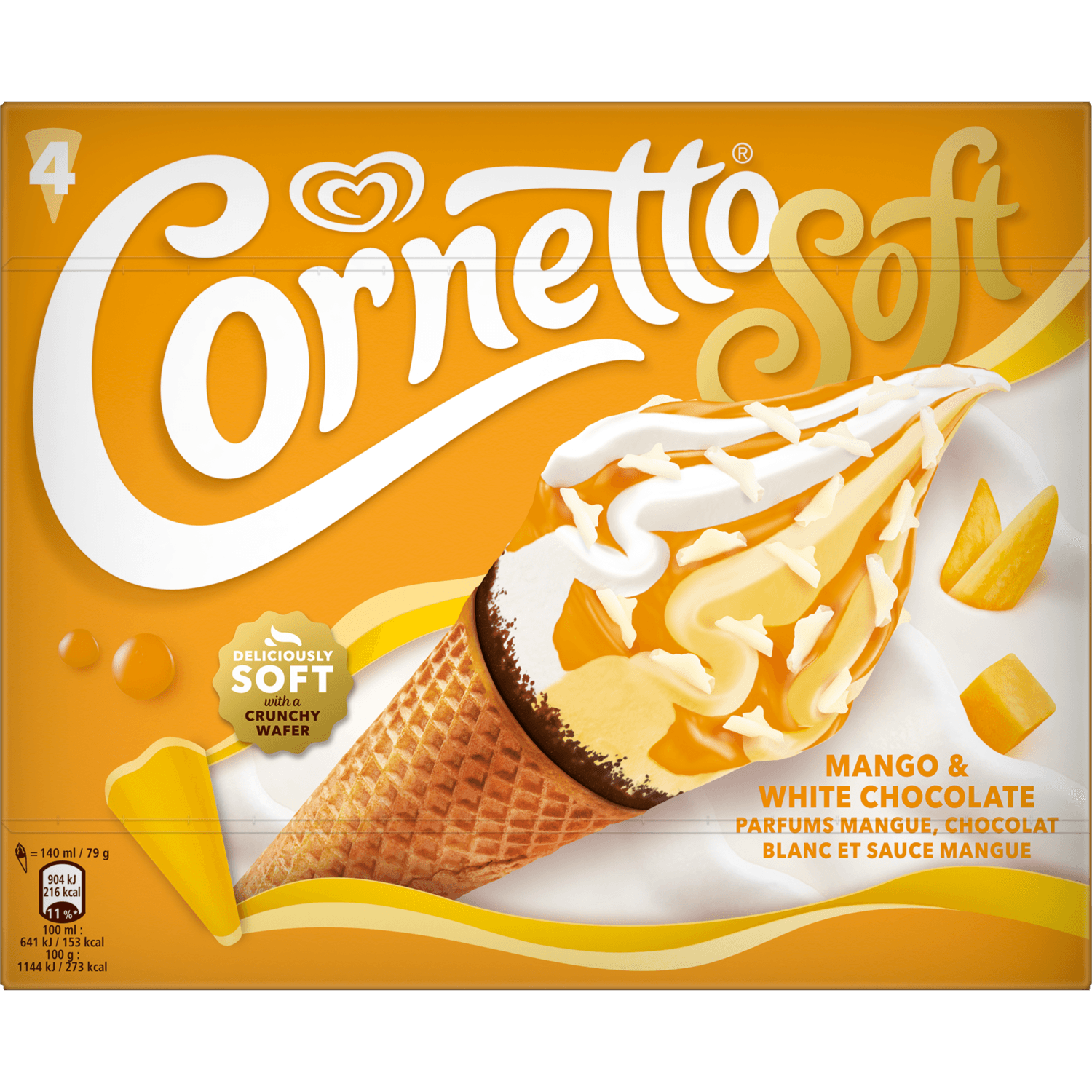 Ola Cornetto soft mango & white choc 4 st.