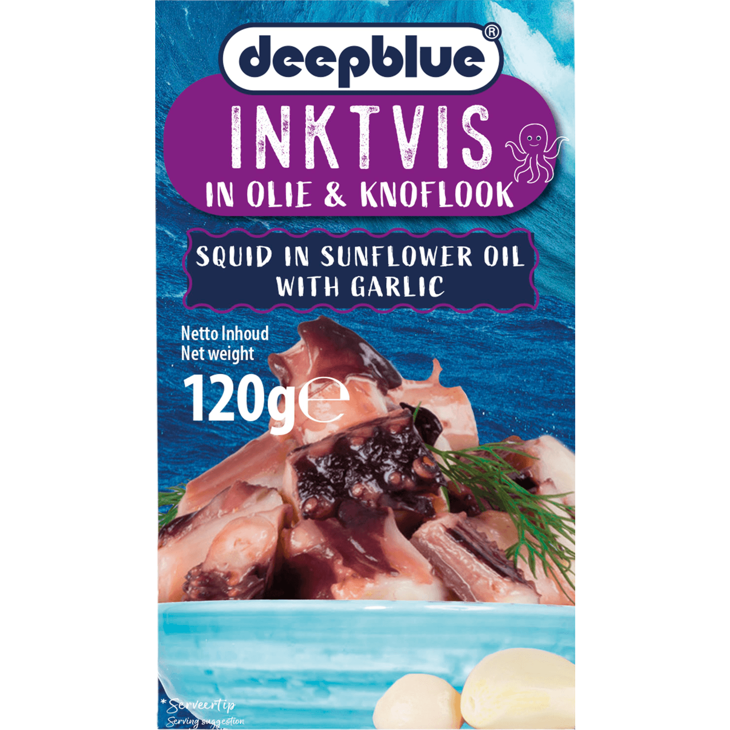 Deepblue Inktvis stukken in olie met knoflook