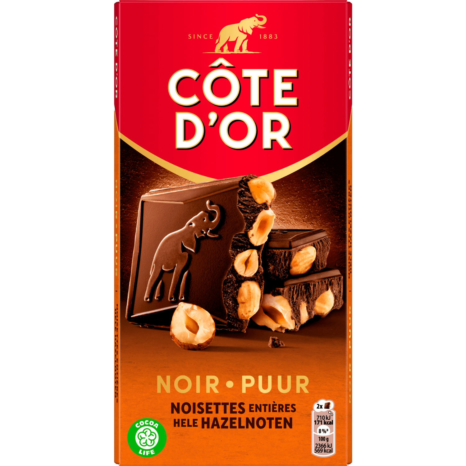 Côte d'Or Bloc chocoladereep puur hazelnoten