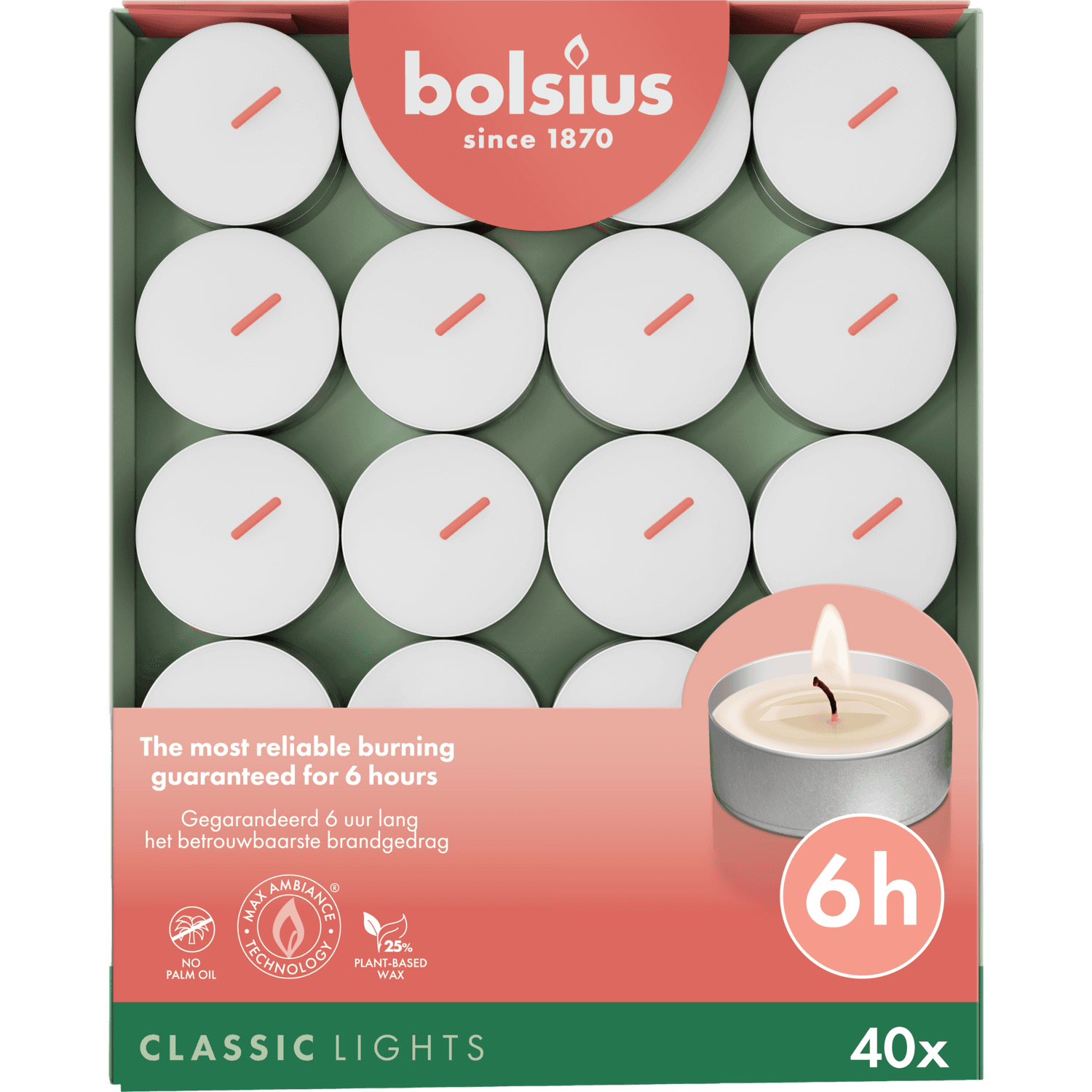 Bolsius Theelichten wit 6 uur