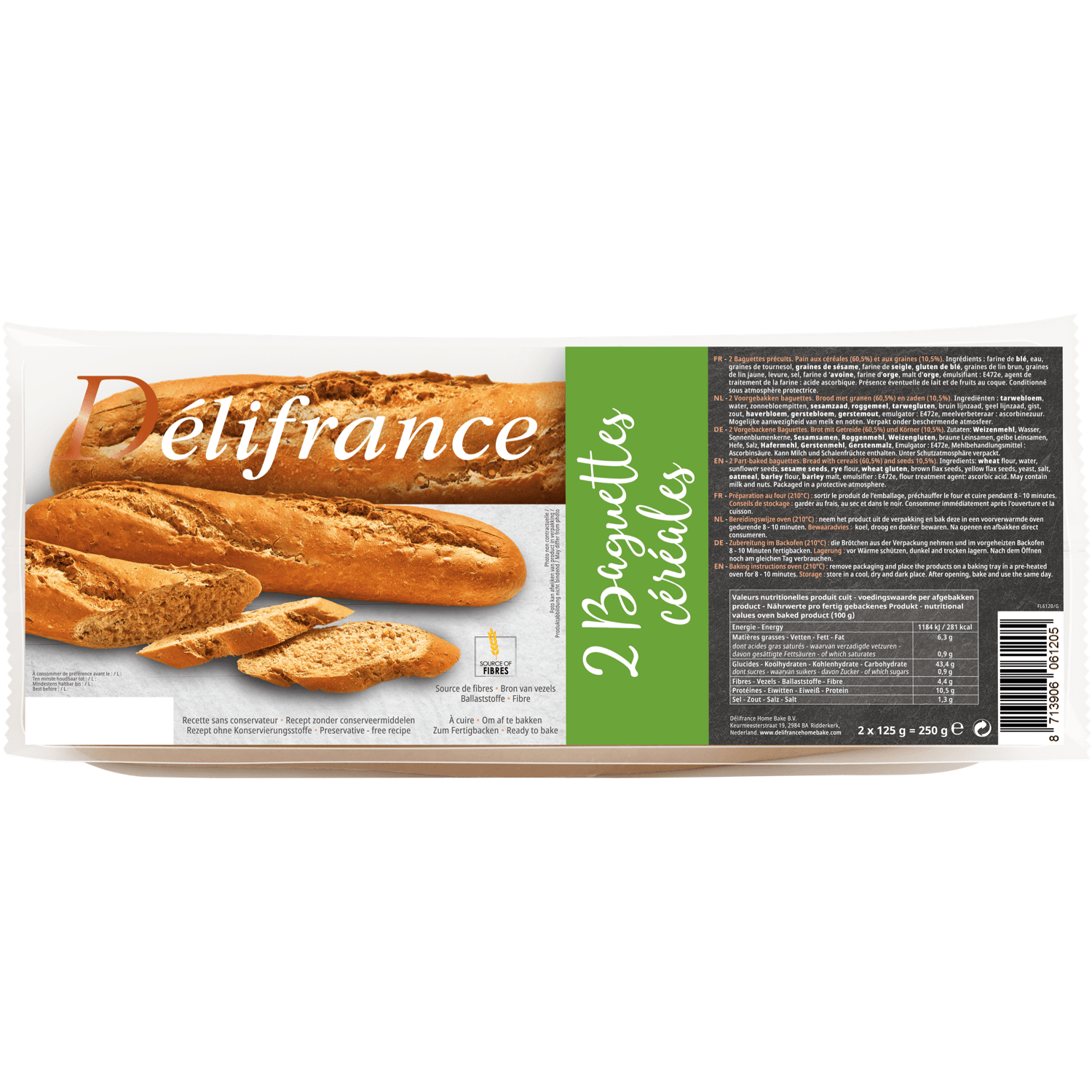 Délifrance Baguettes meergranen 2 stuks