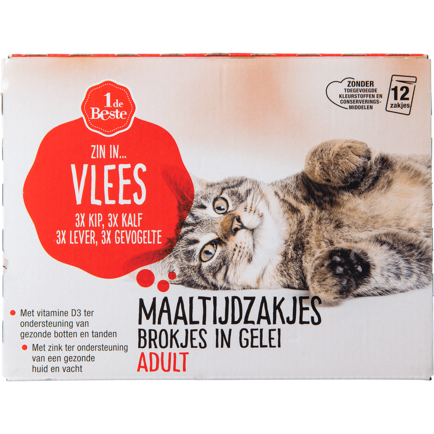 1 De Beste Kattenvoer maaltijdzakjes vlees in gelei 12 stuks