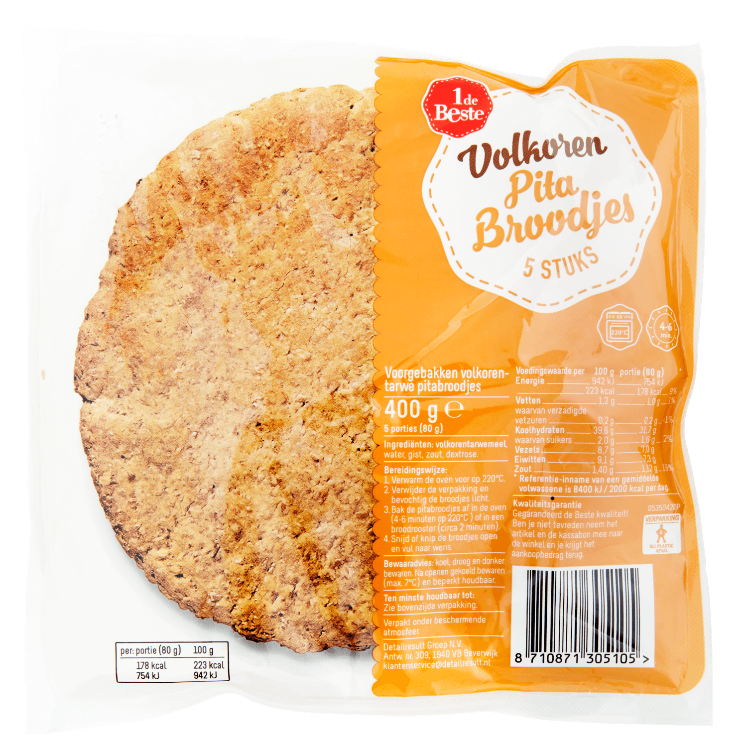 1 De Beste Pitabroodjes volkoren 5 stuks