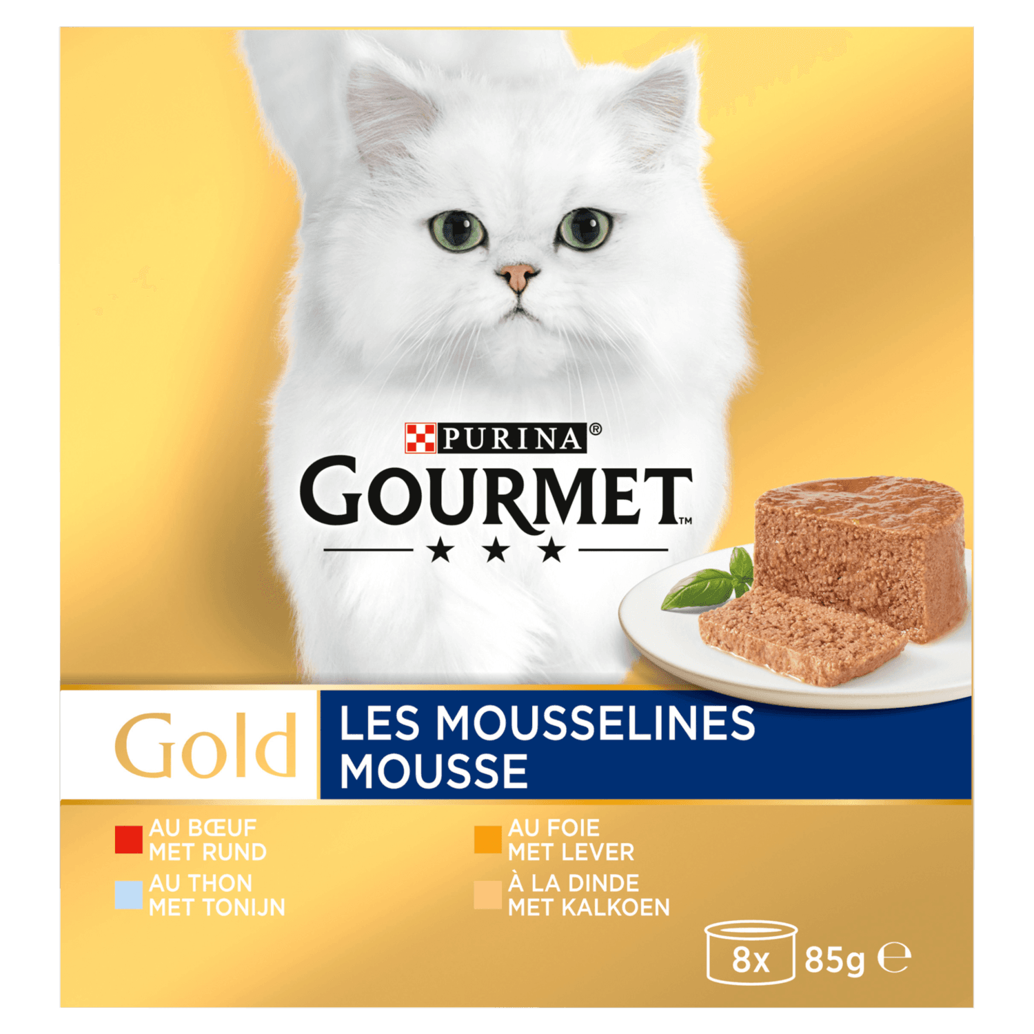 Gourmet Gold mousse tonijn-lever-kalkoen-rund 8 stuks